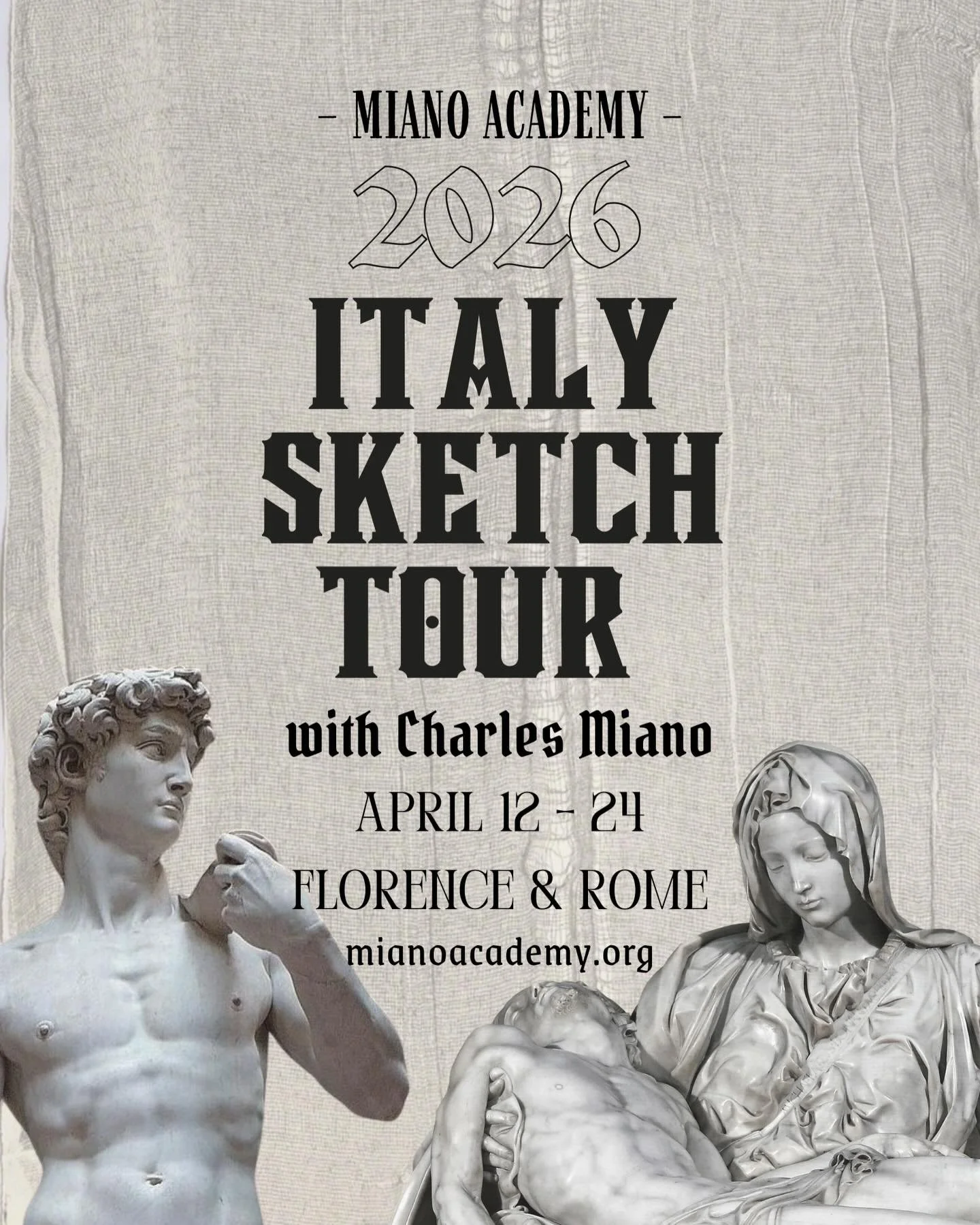 Italy is calling 🇮🇹💫

We&rsquo;re touring Italy with Charles Miano, sketching historic streets, visiting museums, and drawing inspiration from centuries of art and architecture.

Bring your sketchbook and pencils 📕✏️ 

Spots are limited. Sign up 
