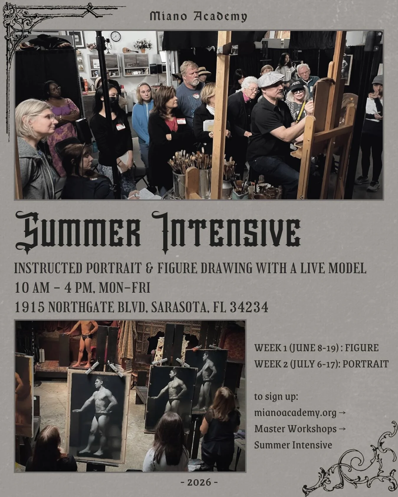Don&rsquo;t miss out on our Summer Intensive courses!

Practice anatomy with live models ✏️

Sign up through our website
Link - https://www.mianoacademy.org/master-workshops/p/summer-intensive

+ * . 

#artistworkshop #sarasotaartist #mianoacademy #f
