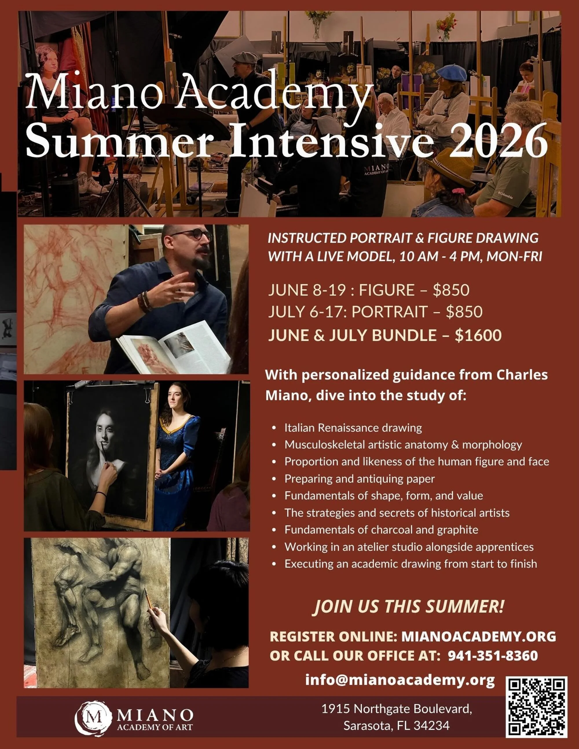 This summer, step into the atelier.

Join Miano Academy for immersive portrait and figure drawing intensives rooted in the traditions of the Italian Renaissance. Train with live models, receive personalized mentorship, and immerse yourself in a daily