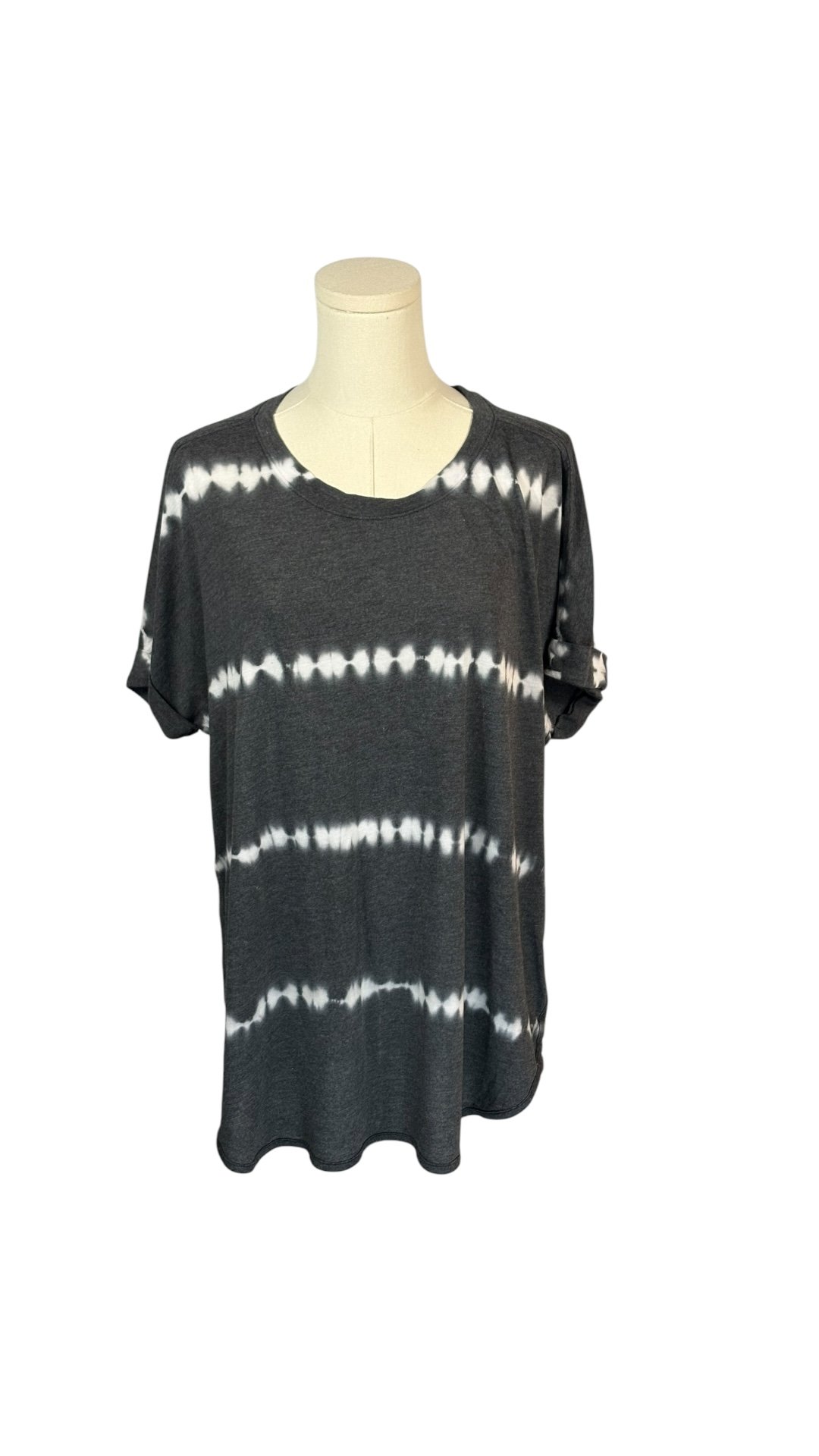 GreenTea Soft Gray & White Short Sleeve Shirt w/ Stipes & Cuffed Sleeves (Size XL)
