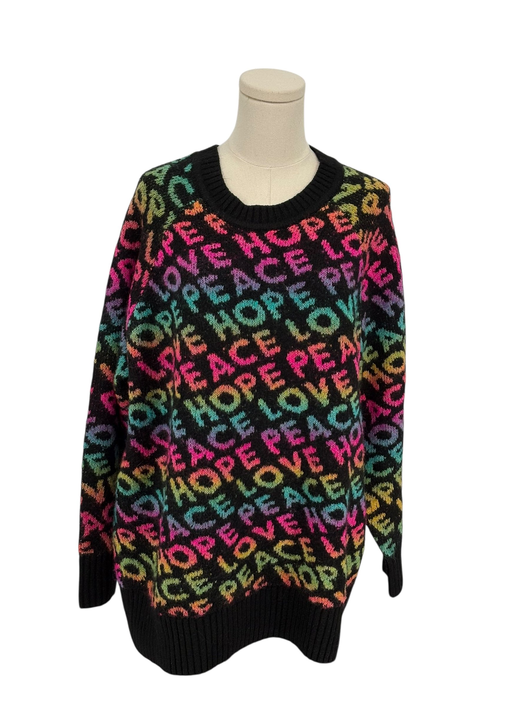 Torrid Sweater Black Rainbow Word Print Crewneck Knit (Size 1)