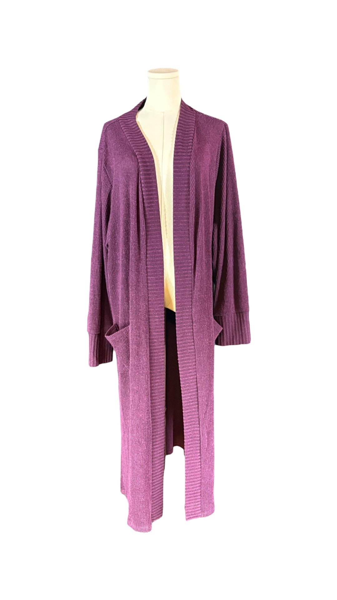 Torrid Long Duster Maroon Ribbed Cardigan w/ Pockets (Size 3)