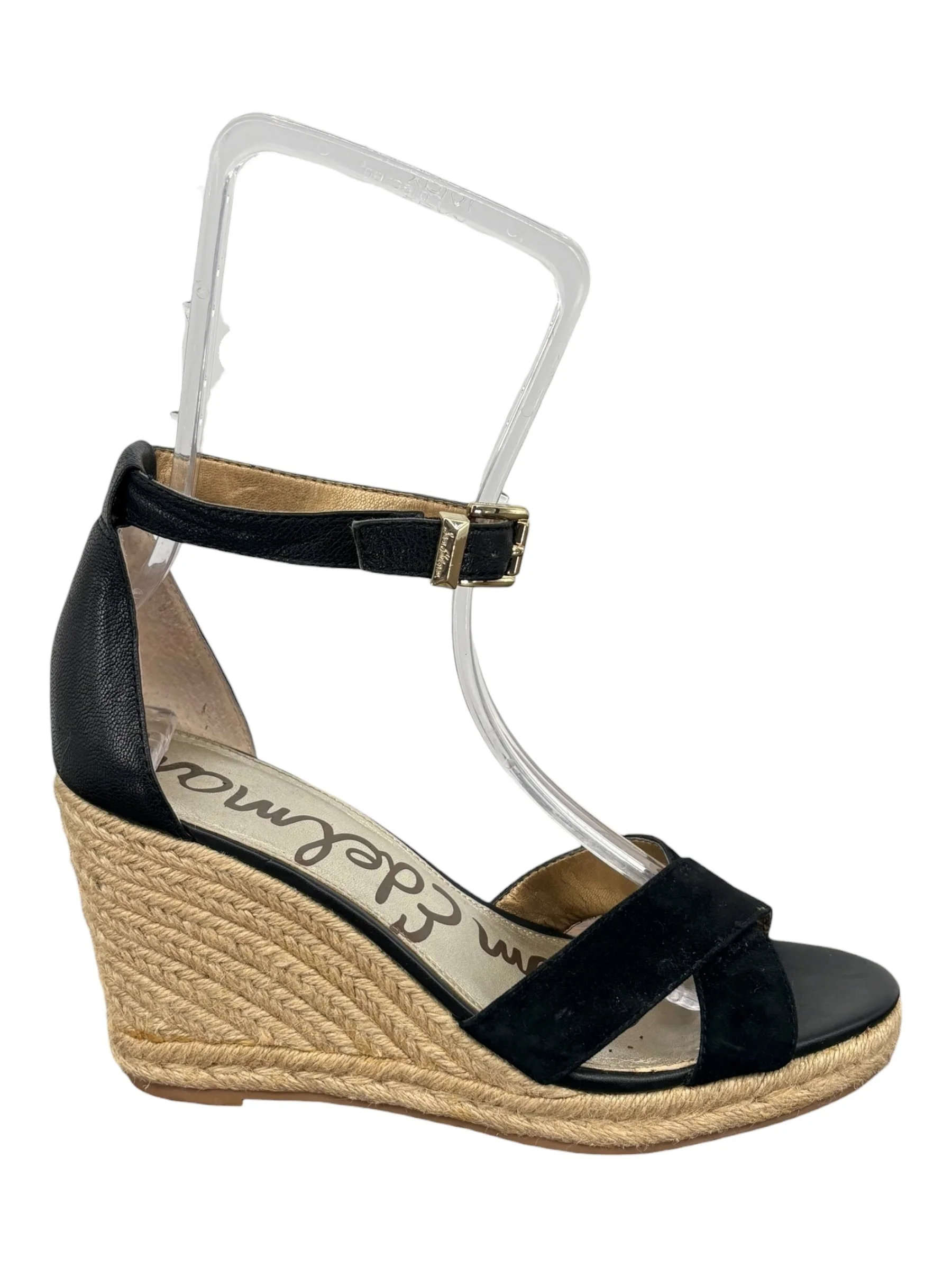 Sam Edelman Black Suede Leather Ankle Strap Espadrille Wedge Sandals (Size 9.5)