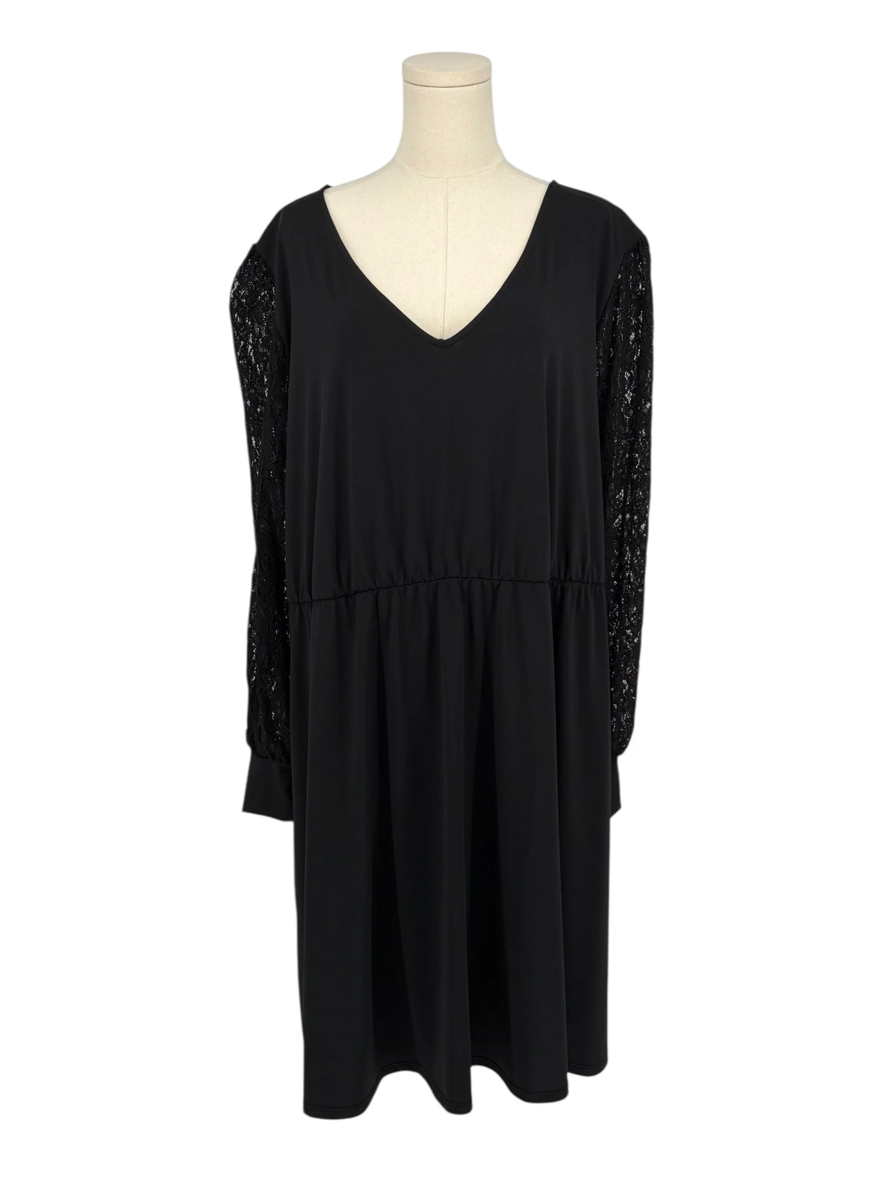 Maurices Black Lace Sleeve V Neck Cinched Waist Midi Dress (Size 4X)