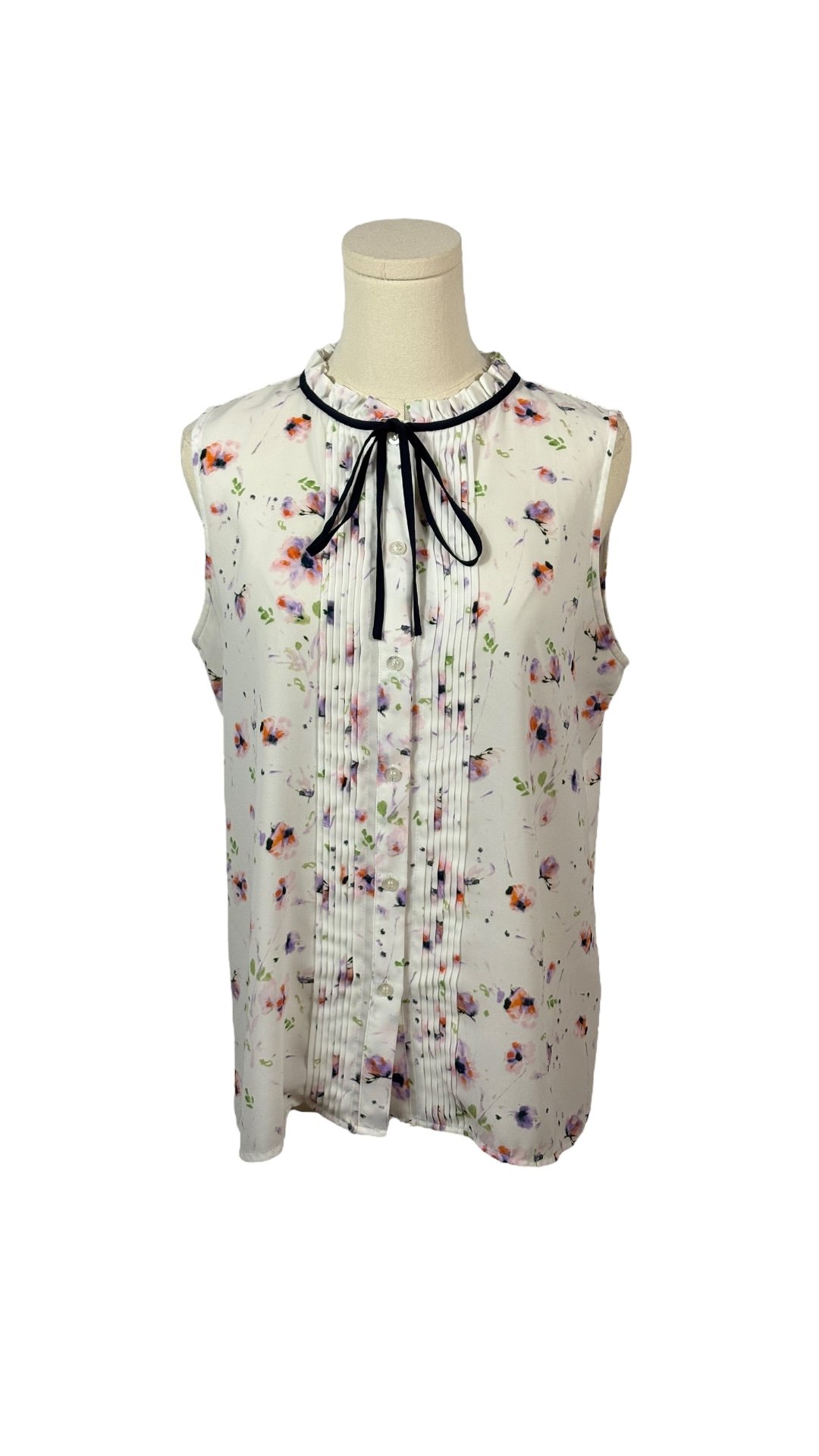 Karl Lagerfeld White Tank w/ Green, Purple, Orange, & Navy Floral Pattern (Est Size L)