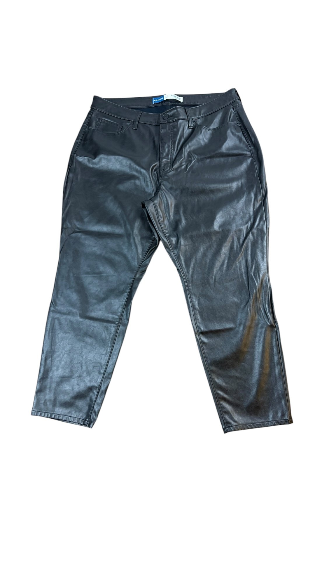 Old Navy Black Faux Leather OG Straight High Rise Pants (Size 16 Petite)