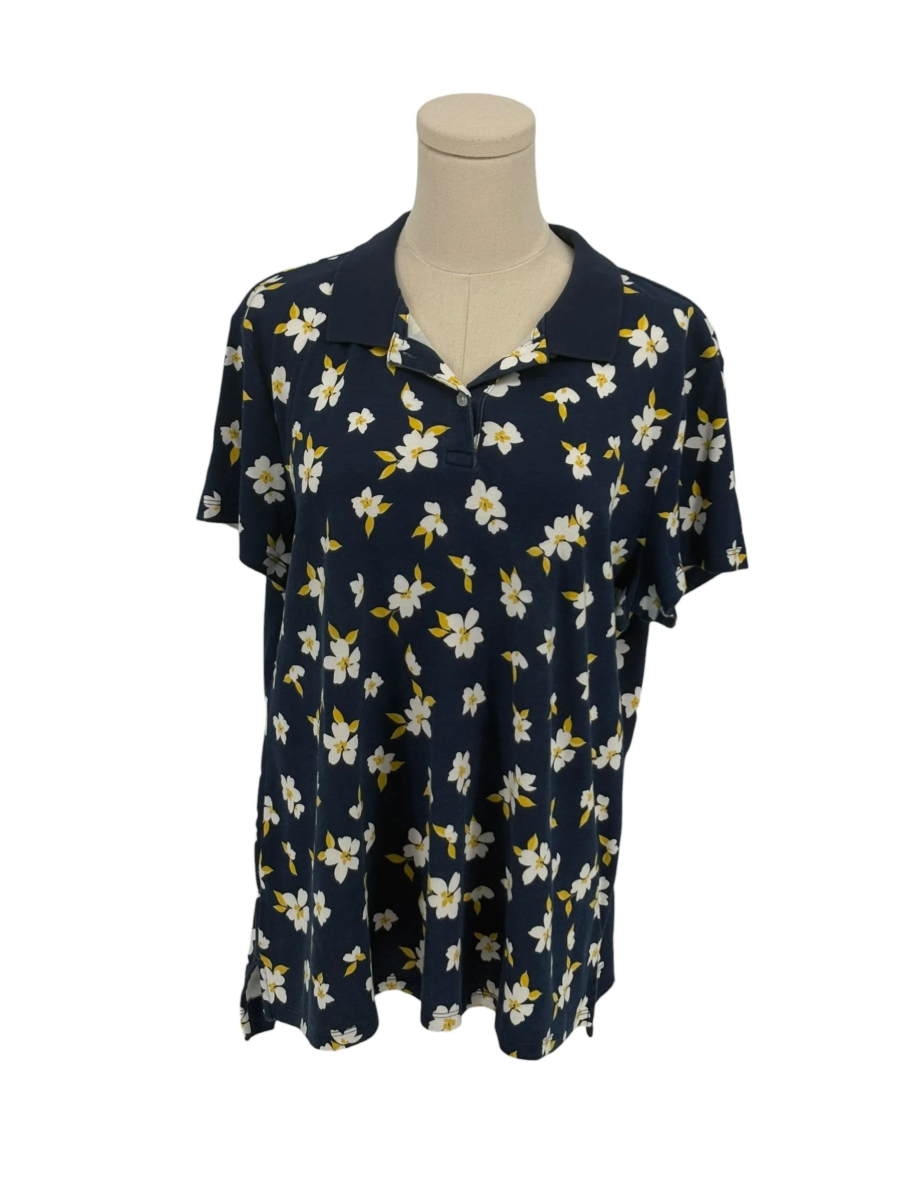 Croft & Barrow The Classic Polo Navy Floral Short Sleeve Cotton Shirt (Size XL)