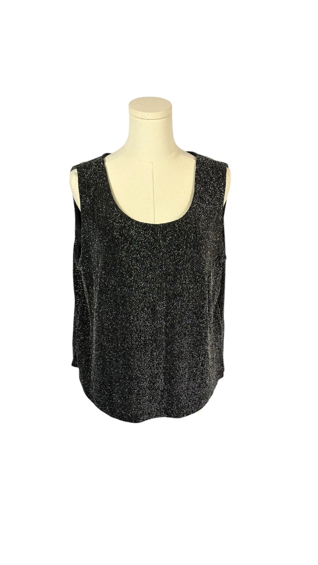 Xscape by Lawrence Kurtz Black & Silver Glitter Cropped Tank (Size 2X)