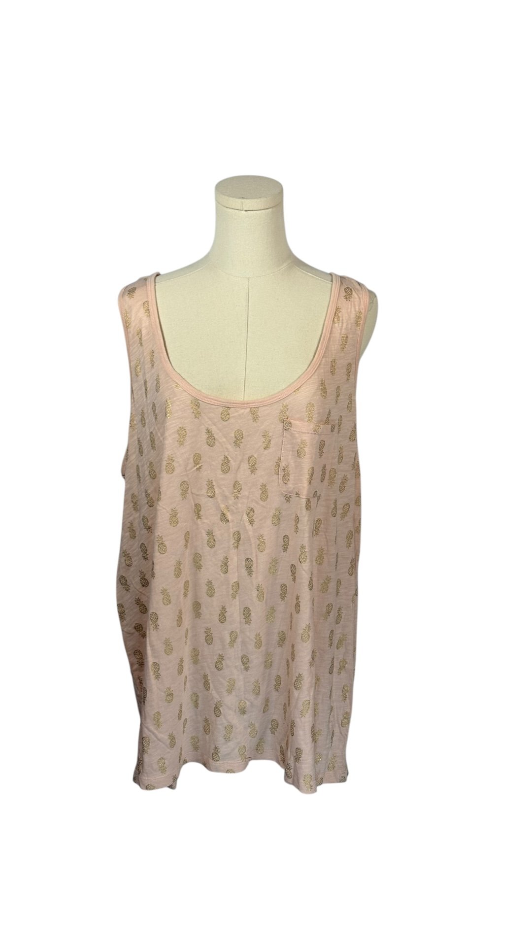Torrid Light Pink Tank w/ Gold Pineapple Print & Pocket on Front (Size 3)