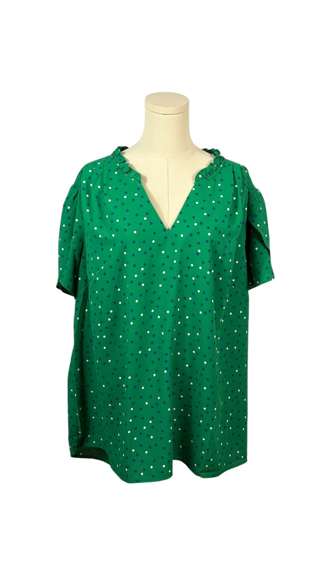 NWT 41 Hawthorn by Stitch Fix Green Blouse w/ Blue & White Polka Dots (Size 3X)