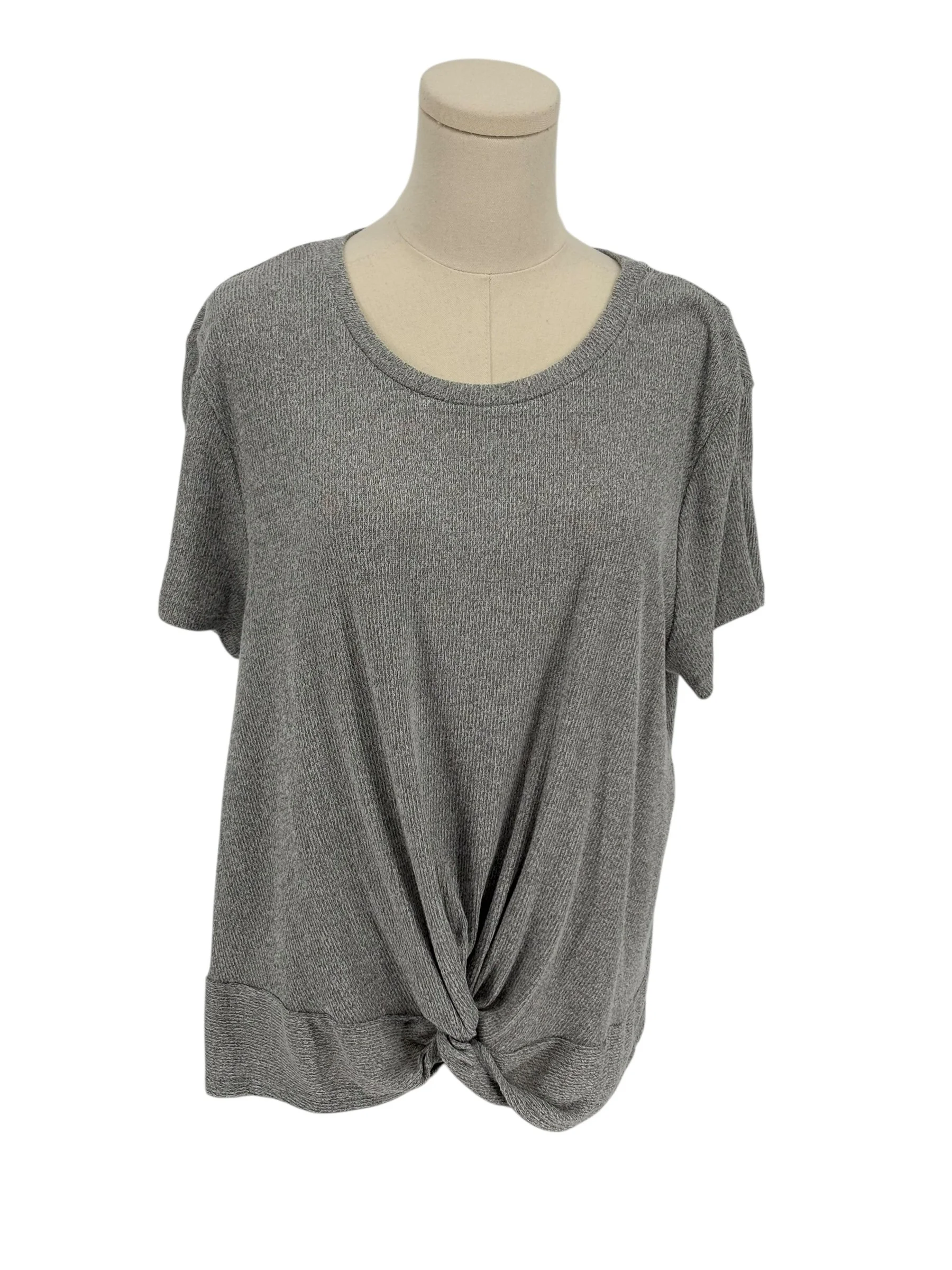 Pink Republic Gray Ribbed Twist Front Short Sleeve Top (Size XXL)