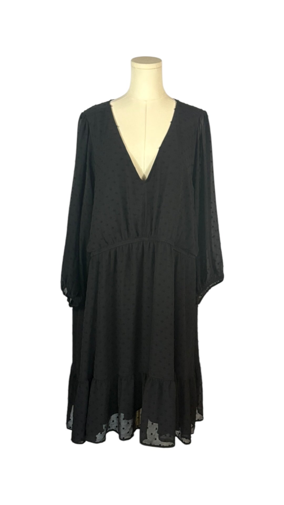 Torrid Black Mini Dress w/ Swiss Dot Fabric Overlay & Ruffle at Hem (Size 5)
