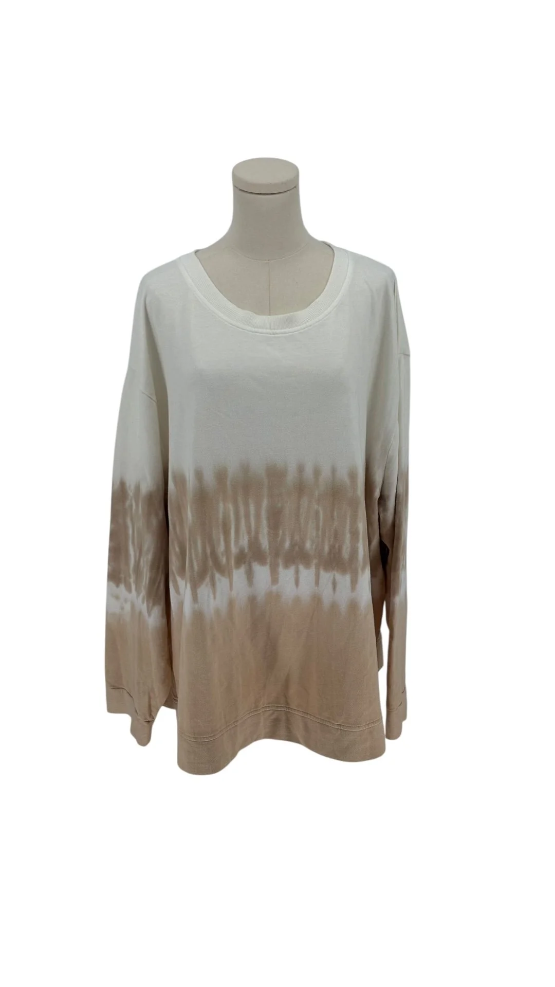NWT Ava & Viv Cream & Brown Tie Dye Long Sleeve Pullover Sweatshirt Top (Size 2X)