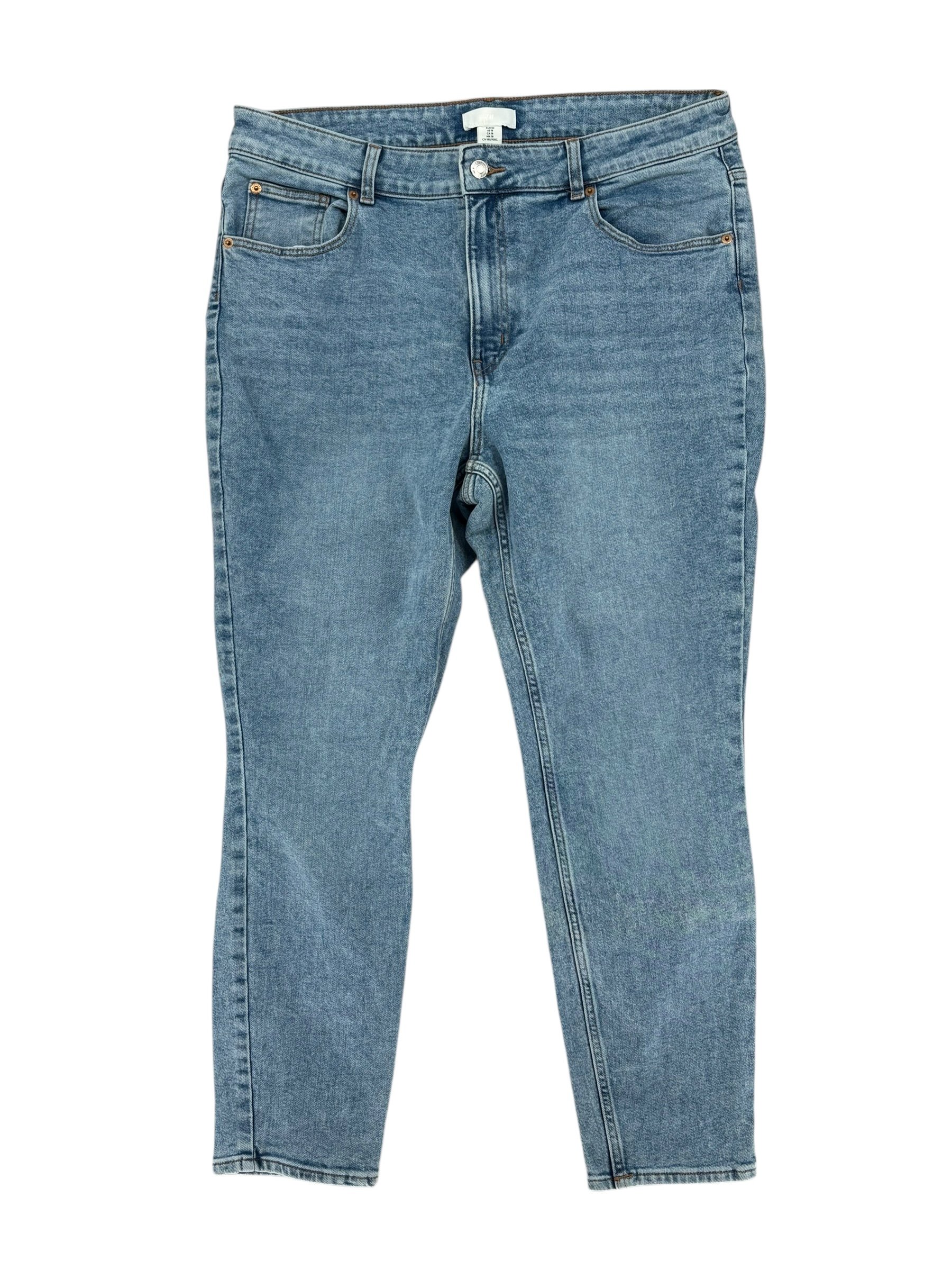 H M Blue Wash Denim Jeans High Rise Slim Fit (Size 18)