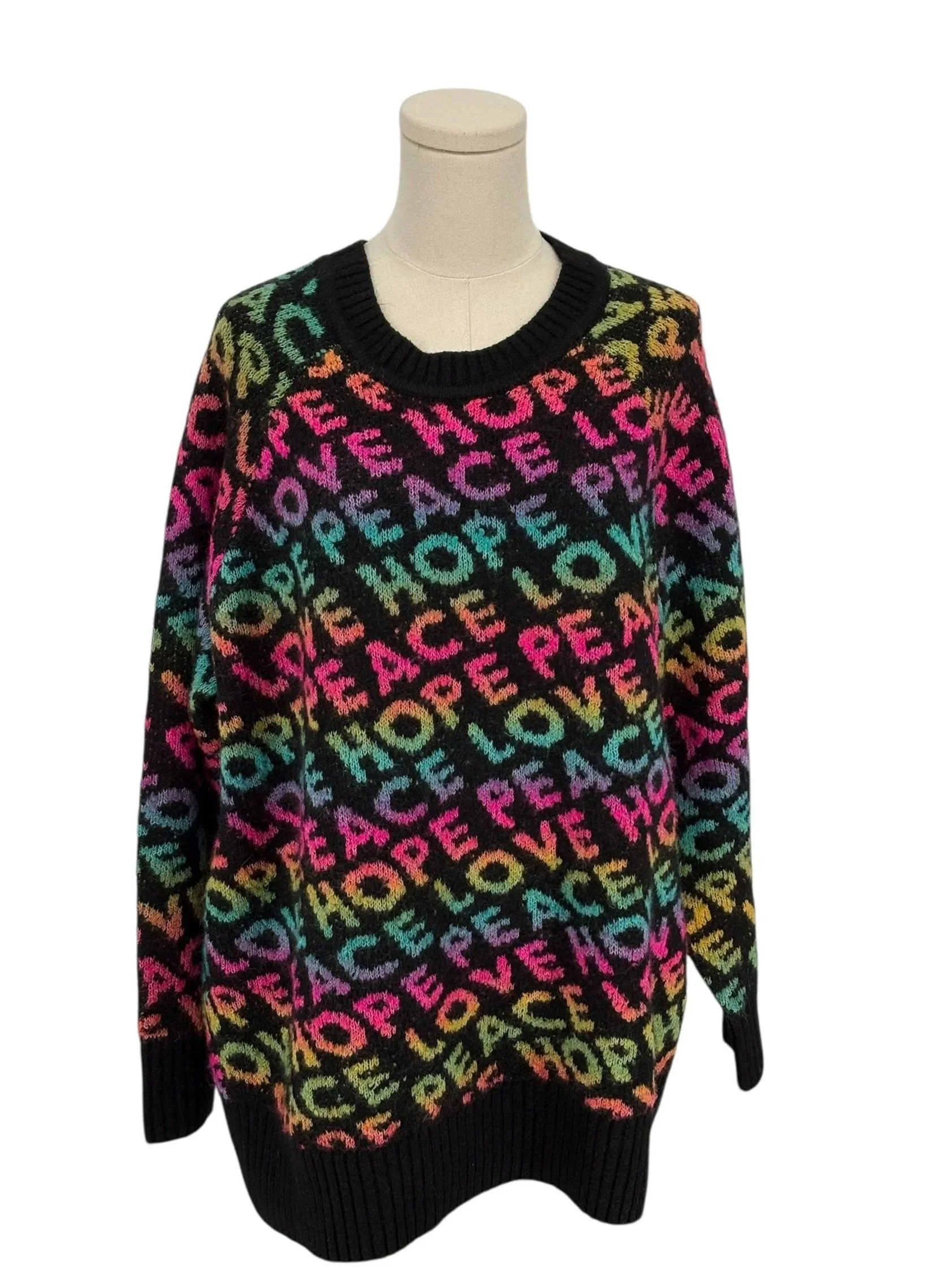 Torrid Sweater Black Rainbow Word Print Crewneck Knit (Size 1)