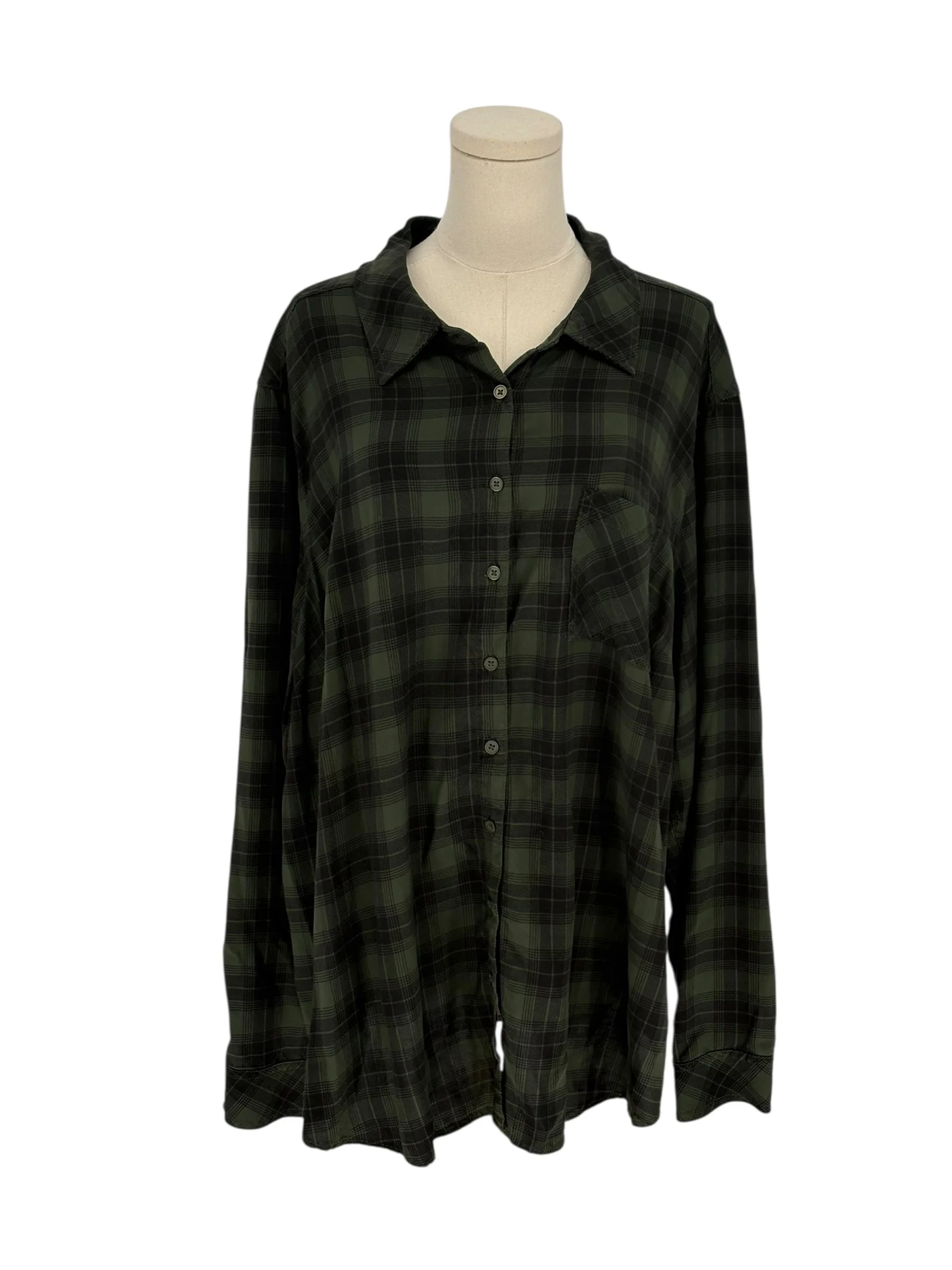 Torrid Women's Green Plaid Button Down Shirt Long Sleeve (Size 3)