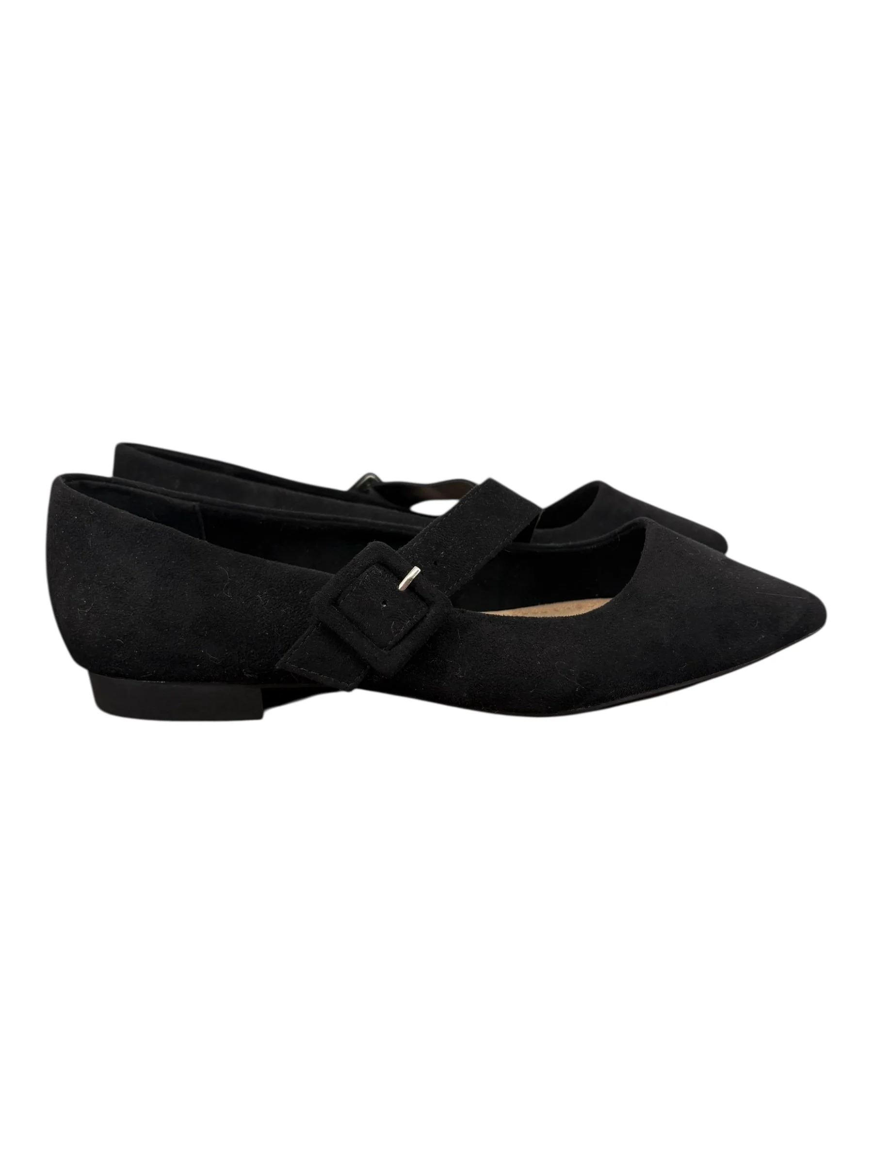 Bella Vita Black Suede Mary Jane Pointed Toe Flats Women (Size 10WW)
