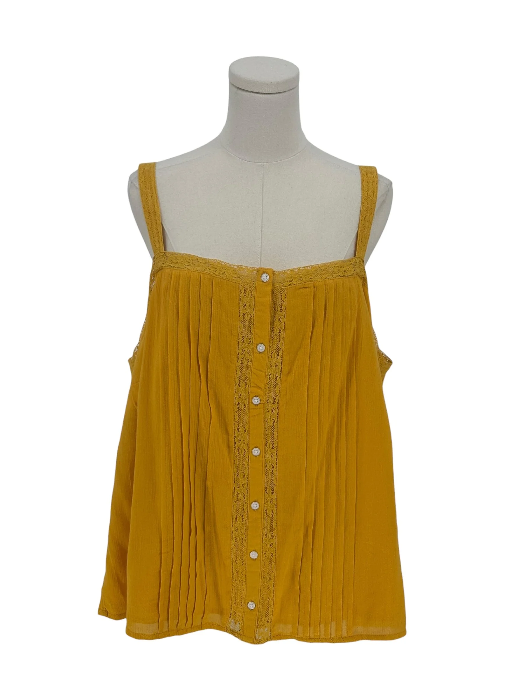 Jessica Simpson Mustard Yellow Lace Trim Button Front Tank Top (Size 2X)