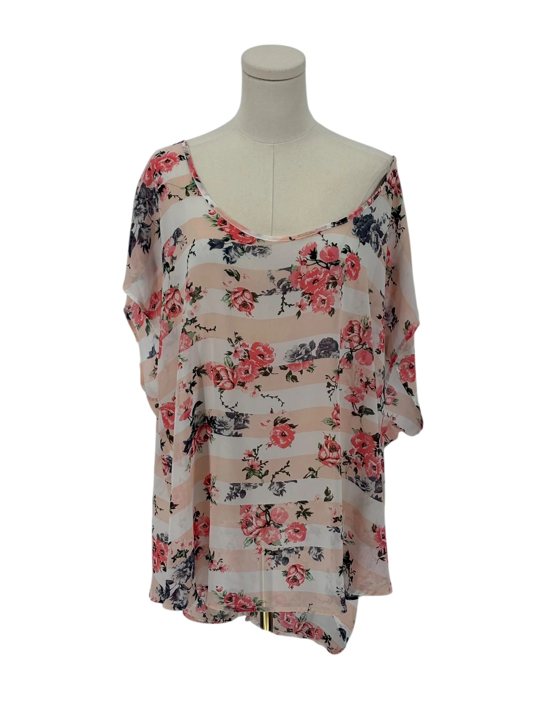 Torrid Floral Stripe Off the Shoulder Sheer Blouse (Size 3)