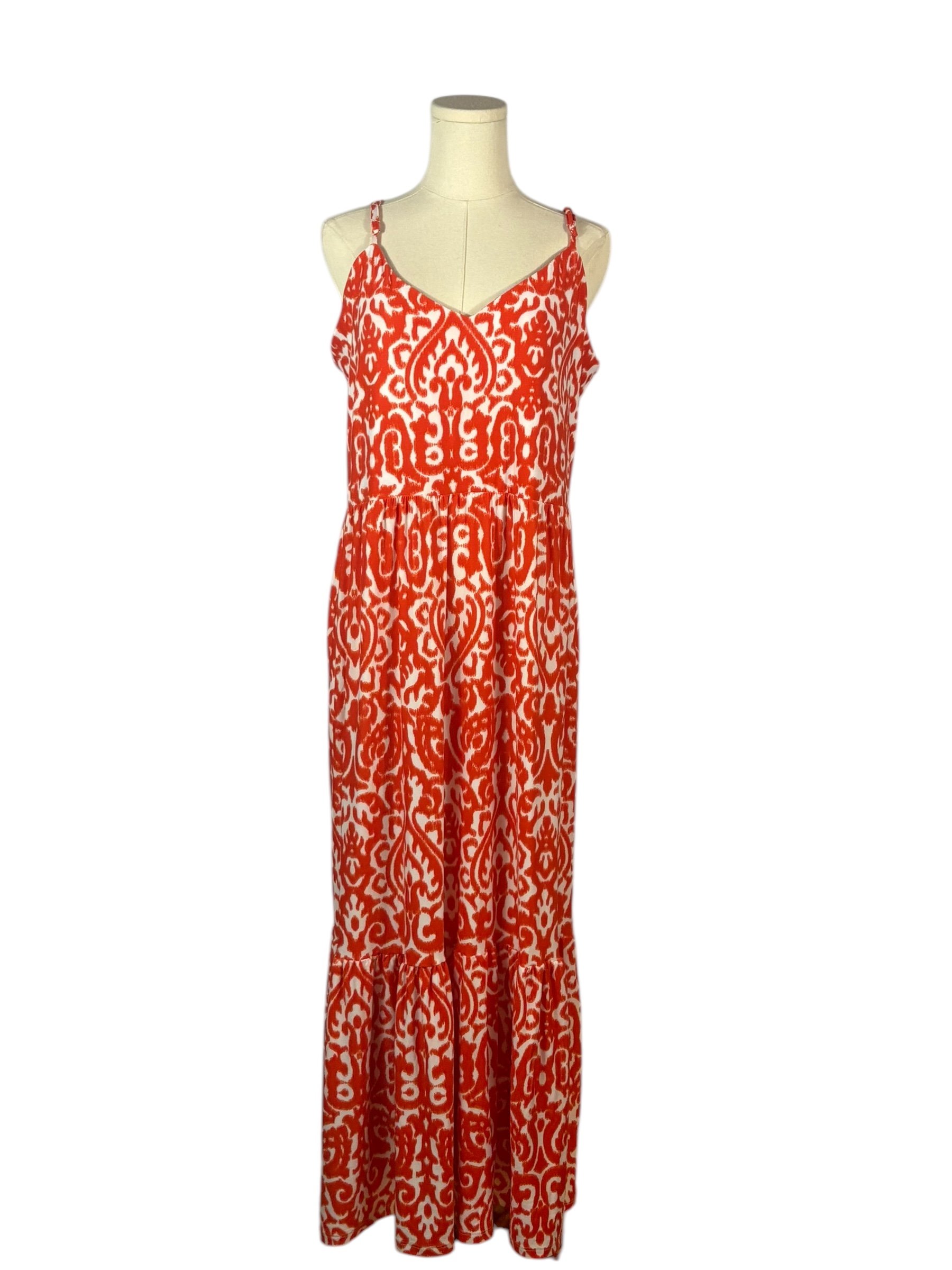 Emily Daniels Orange & White Maxi Dress w/ Adjustable Straps (Size 1X)