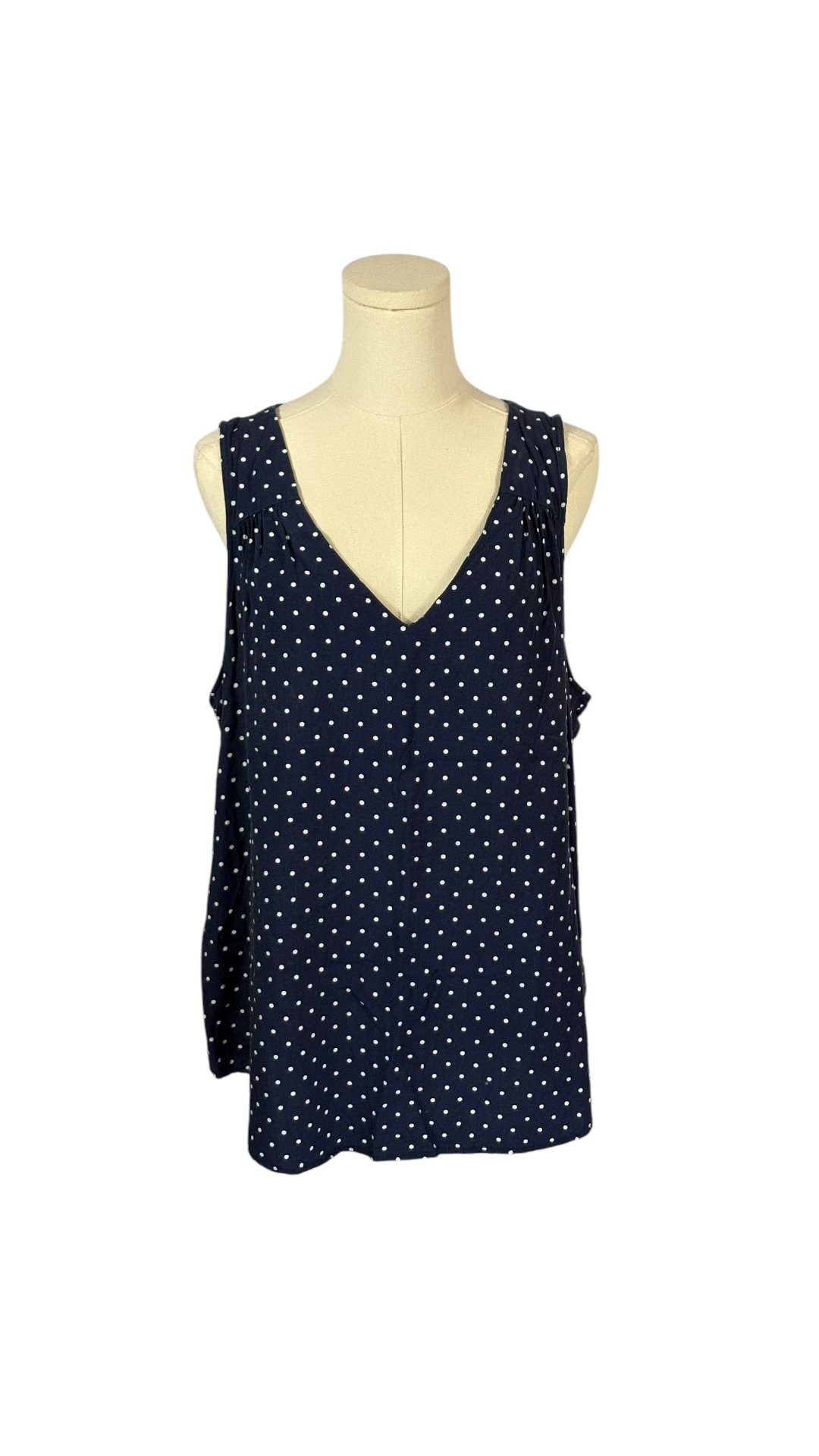 Old Navy 100% Rayon Navy Blue V Neck Tank w/ White Polka Dots (Size XL)