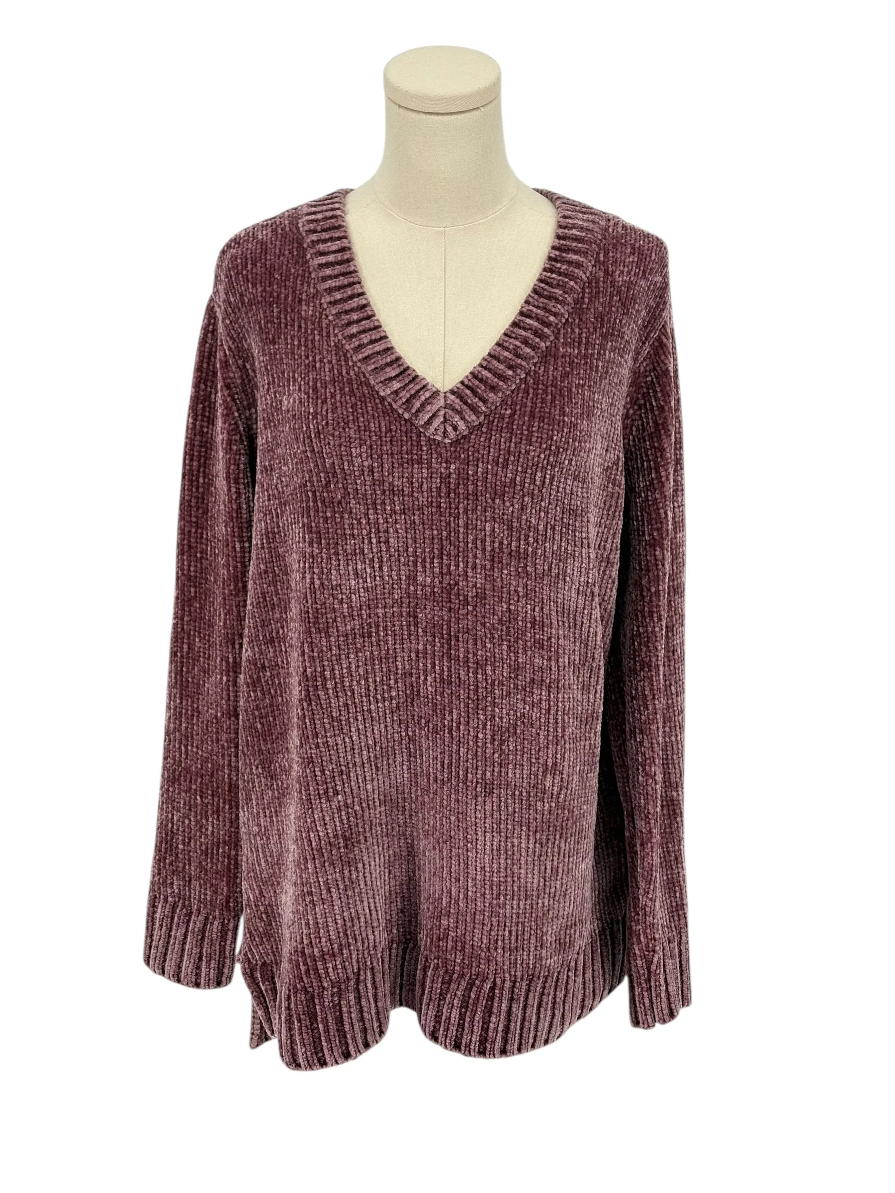 Orvis Chenille V Neck Long Sleeve Sweater Burgundy (Est Size L/XL)