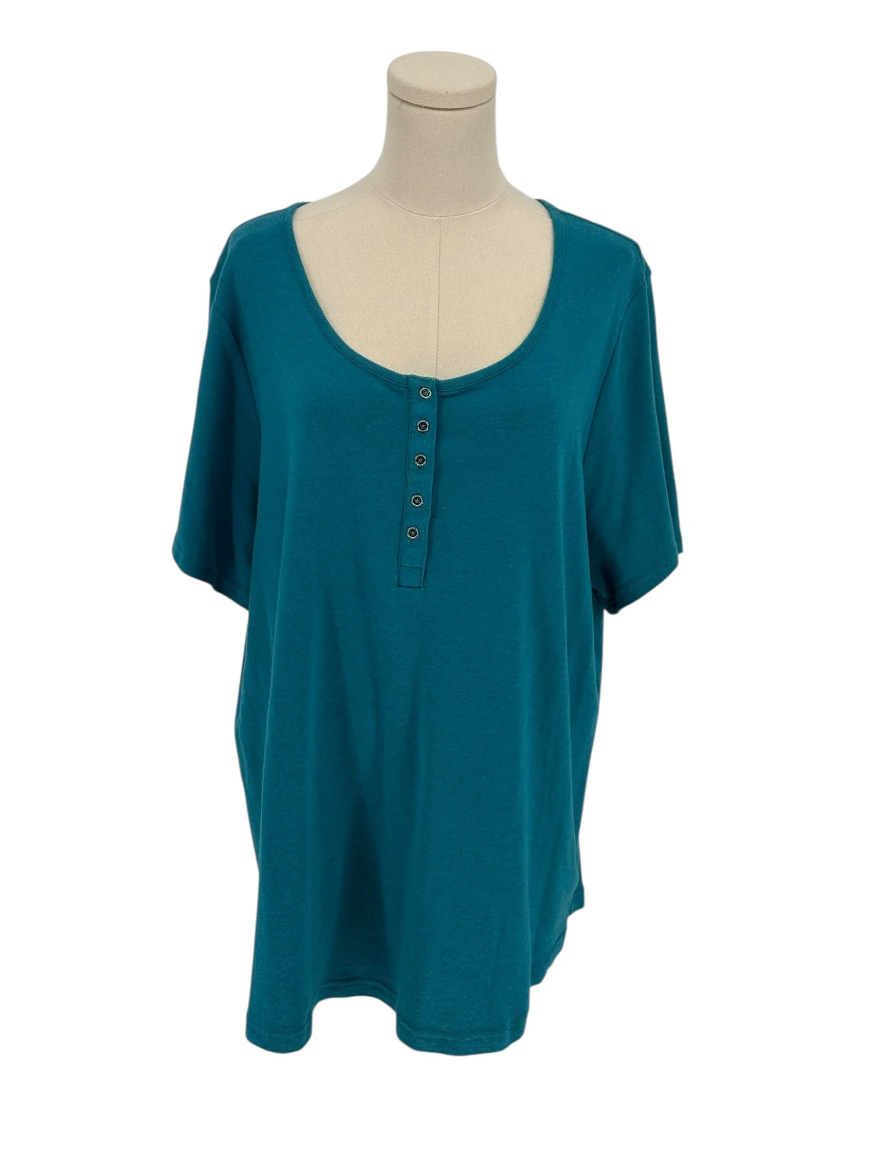 Croft & Barrow Classic Tee Blue Short Sleeve Henley Shirt 100% Cotton (Size 2X)