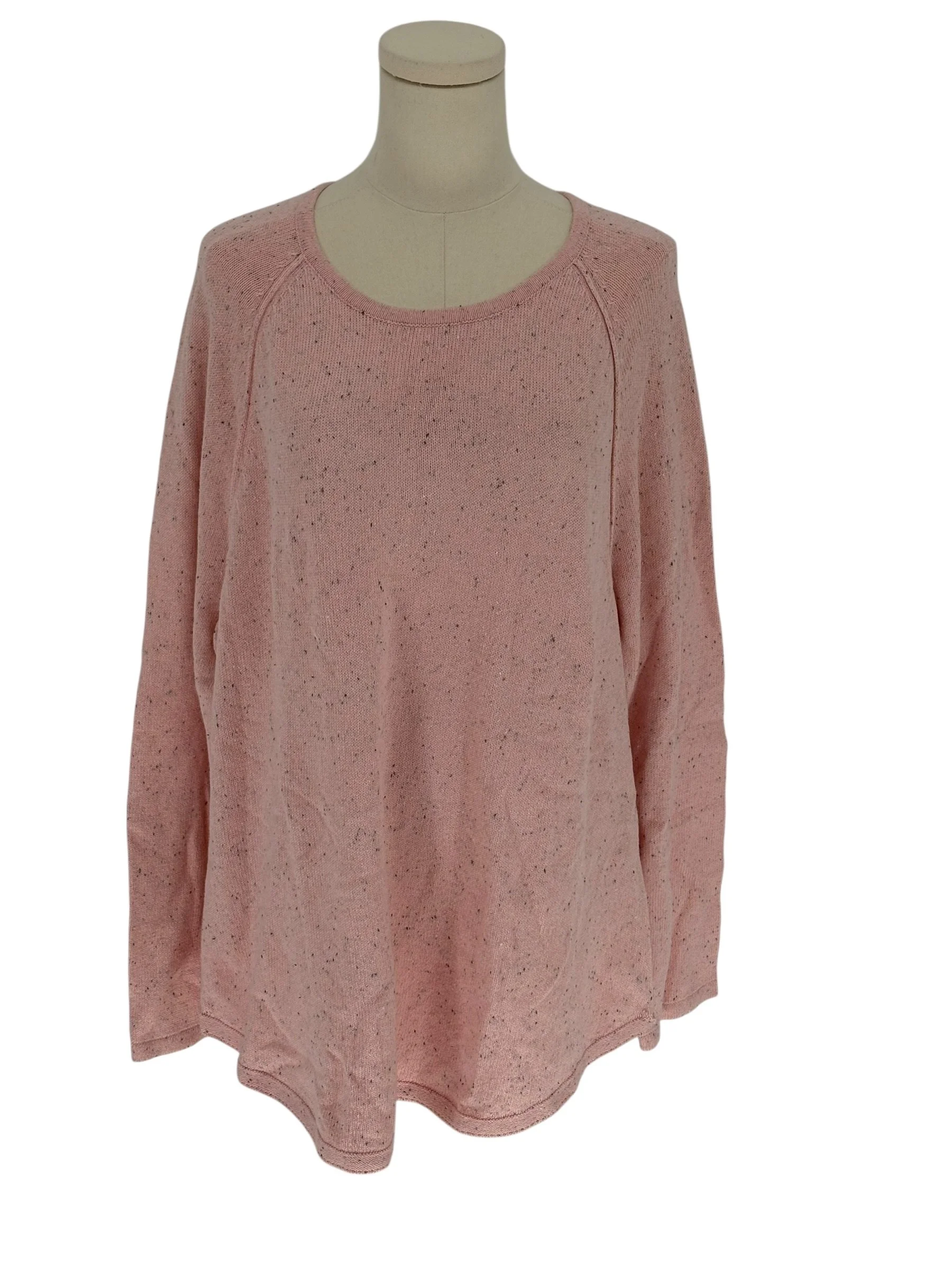 Karen Scott Tea Rose Speckled Curved Hem Pullover Sweater Pink (Size XXL)