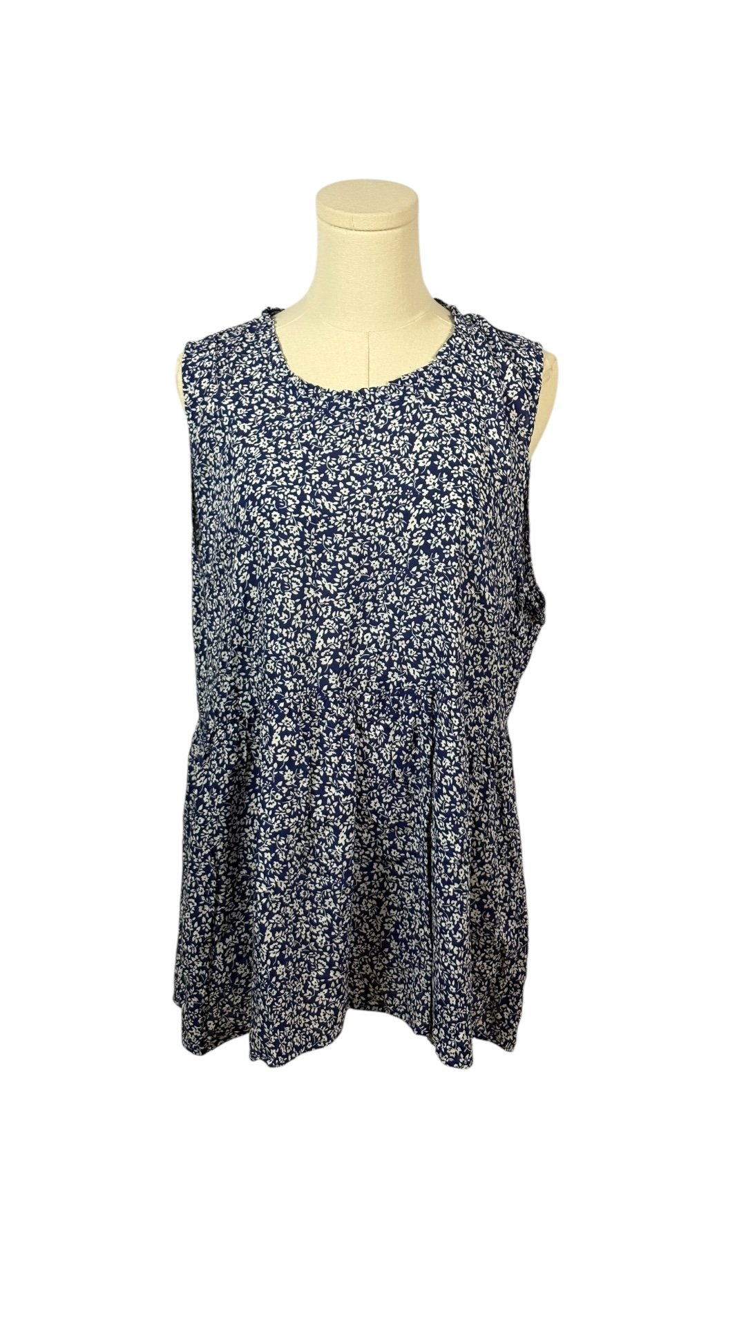 Rachel Zoe 100% Rayon Blue Tank w/ White Floral Print & Flowy Bottom (Size XL)