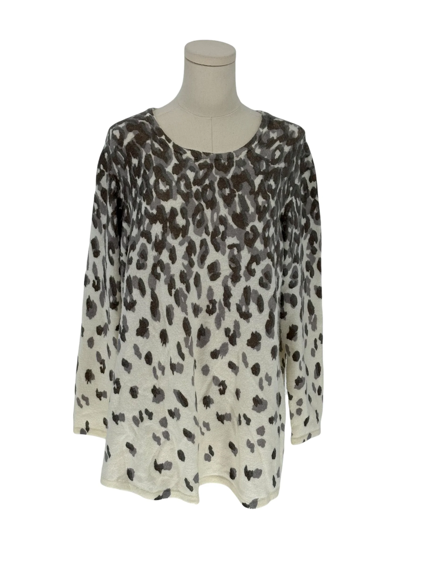 Croft & Barrow Leopard Print Knit Sweater Tunic Cream Grey Brown (Size XL)