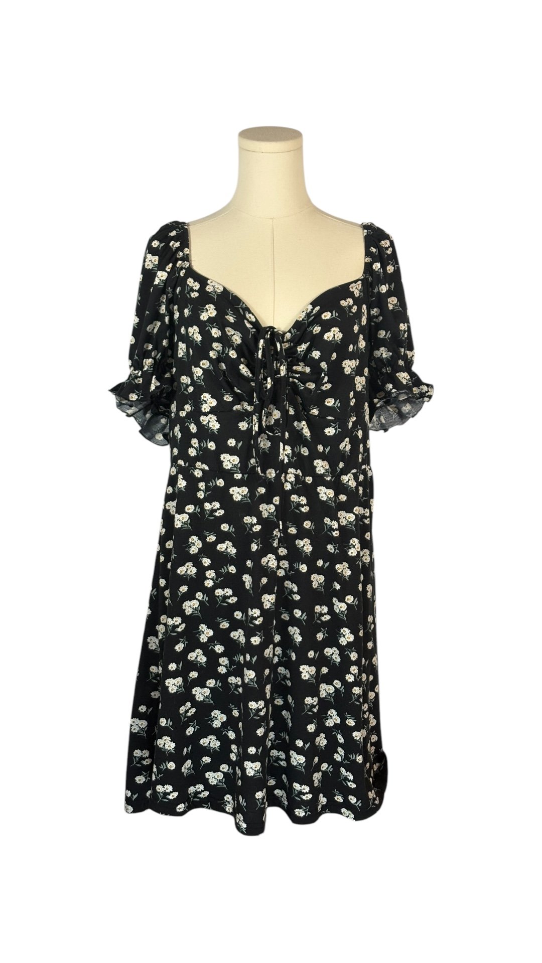 Shein Black Mini Summer Dress w/ Floral Pattern & Tie in Front (Size 3X)