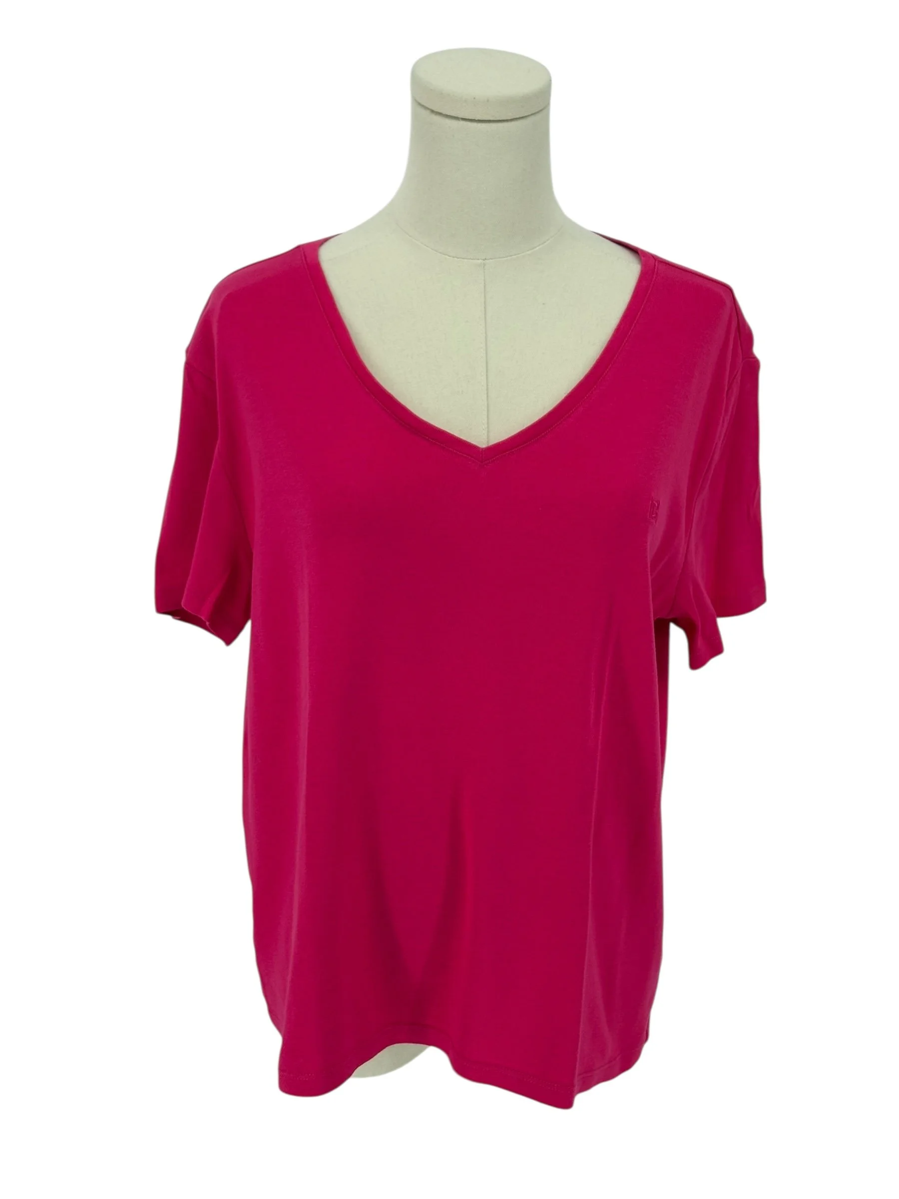 Chaps 100% Cotton Pink V Neck Short Sleeve Basic Tee (Size XL)