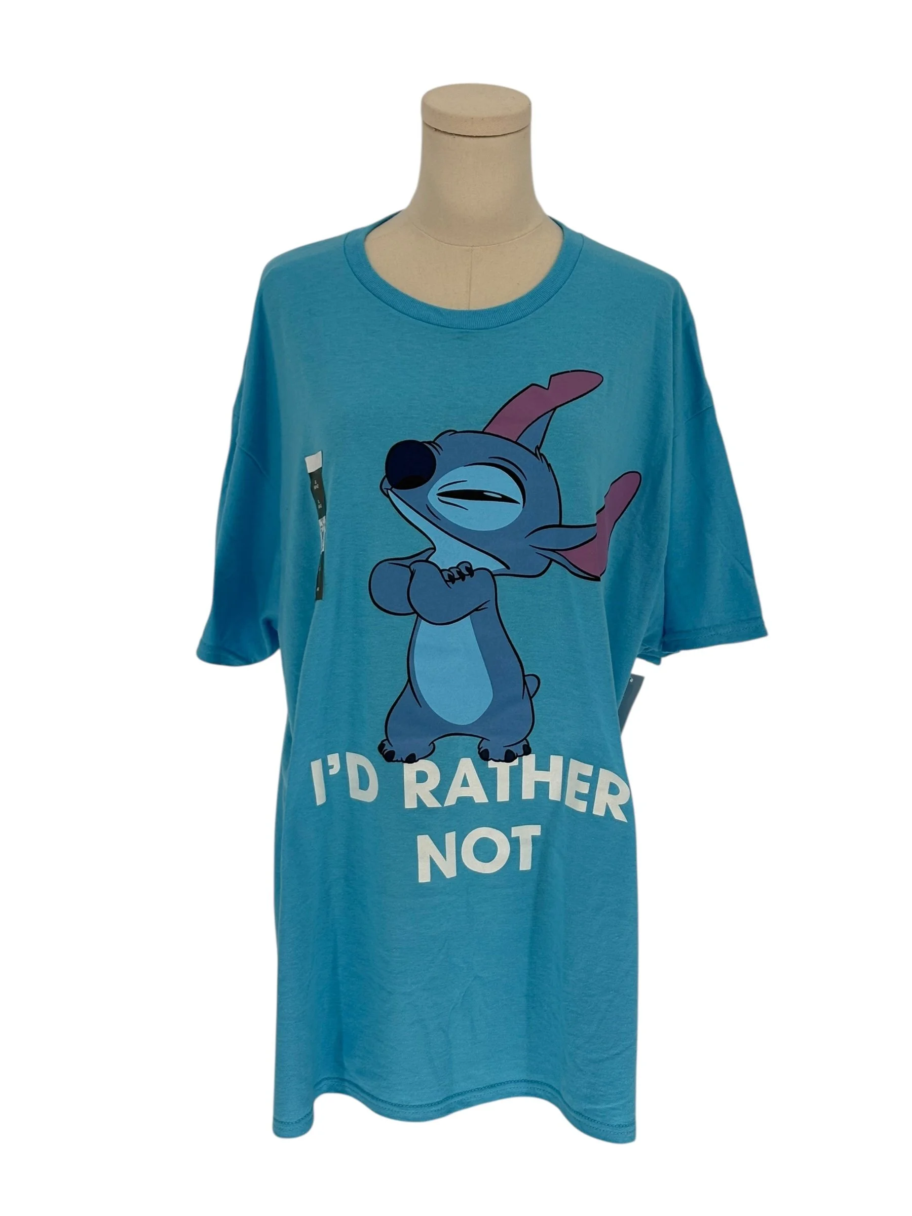 Disney Stitch Graphic T Shirt Blue Cotton Polyester Blend Graphic Tee (Size XL)