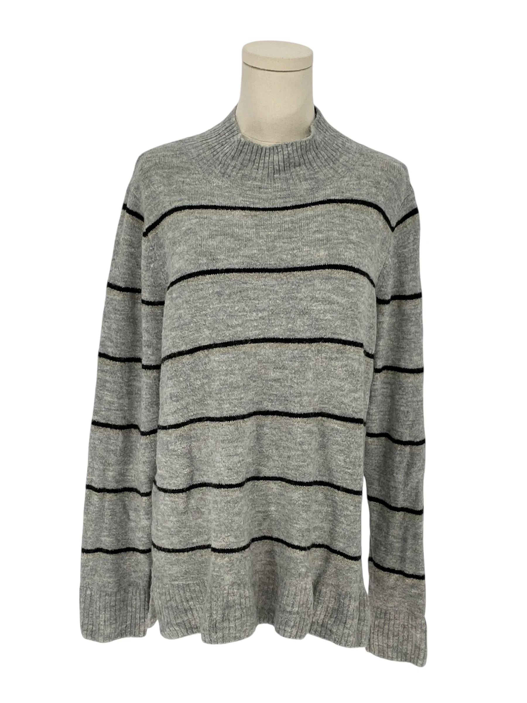 Old Navy Gray Black Striped Mock Neck Sweater Pullover Long Sleeve (Size L)