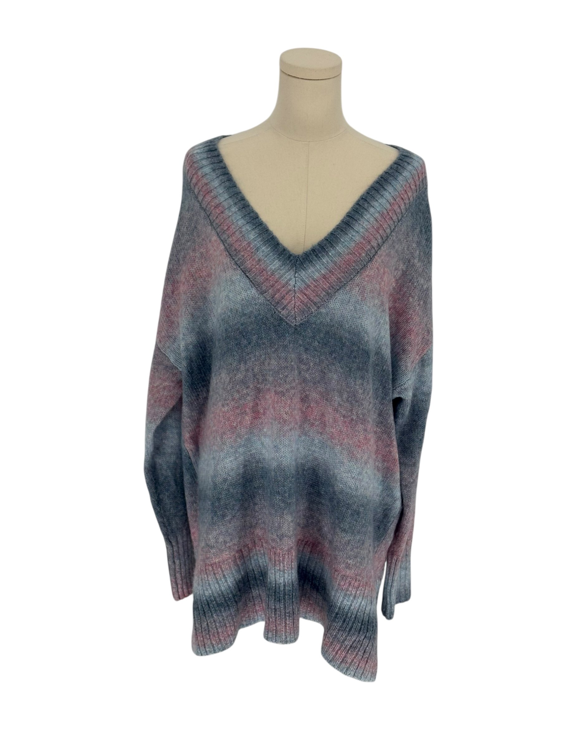 Ana A New Approach Ombre Stripe V Neck Oversized Cozy Sweater (Size 0X)