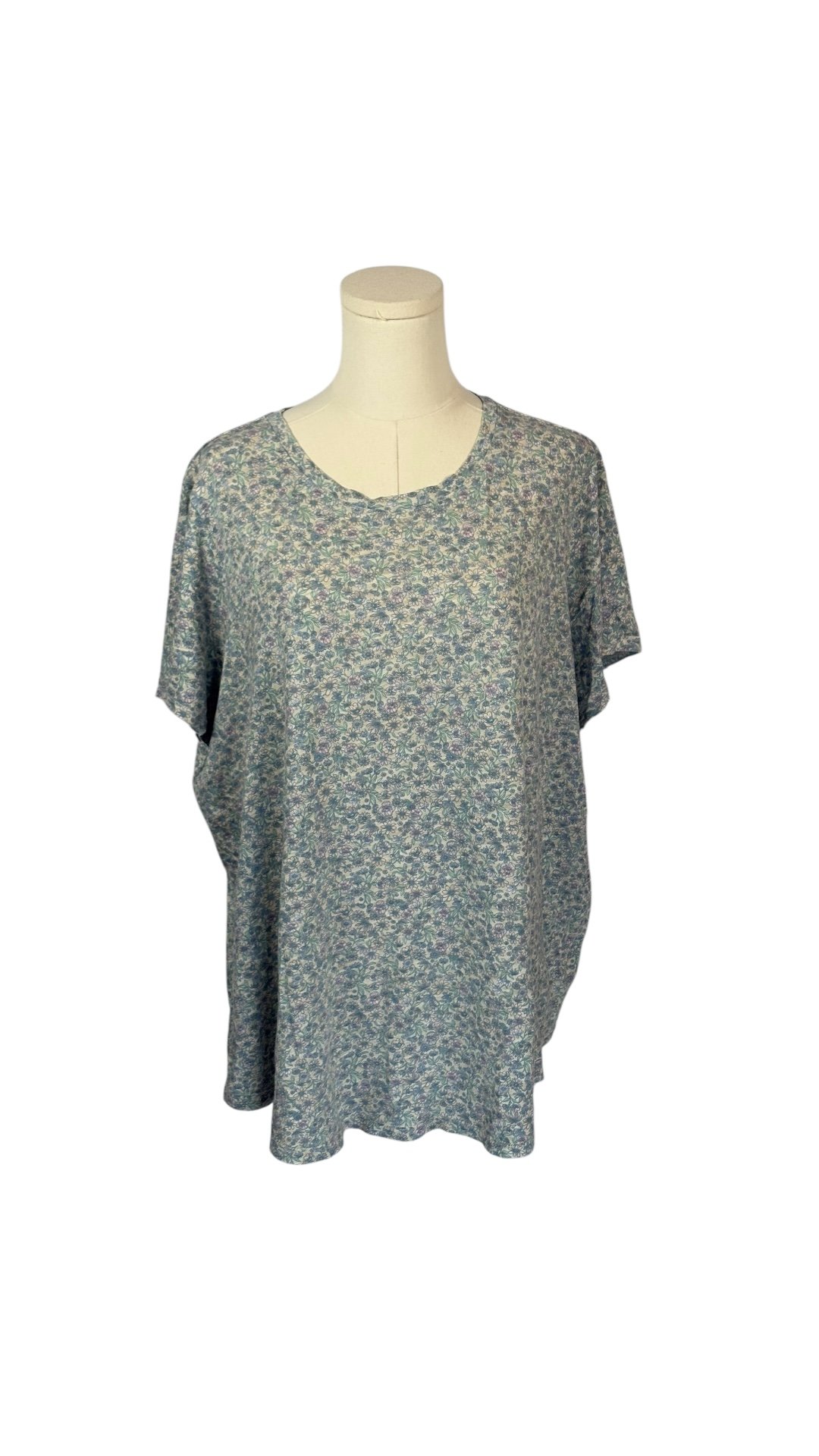 Old Navy 100% Cotton Tan Tee w/ Blue, Pink, & Green Floral Print (Size 2X)