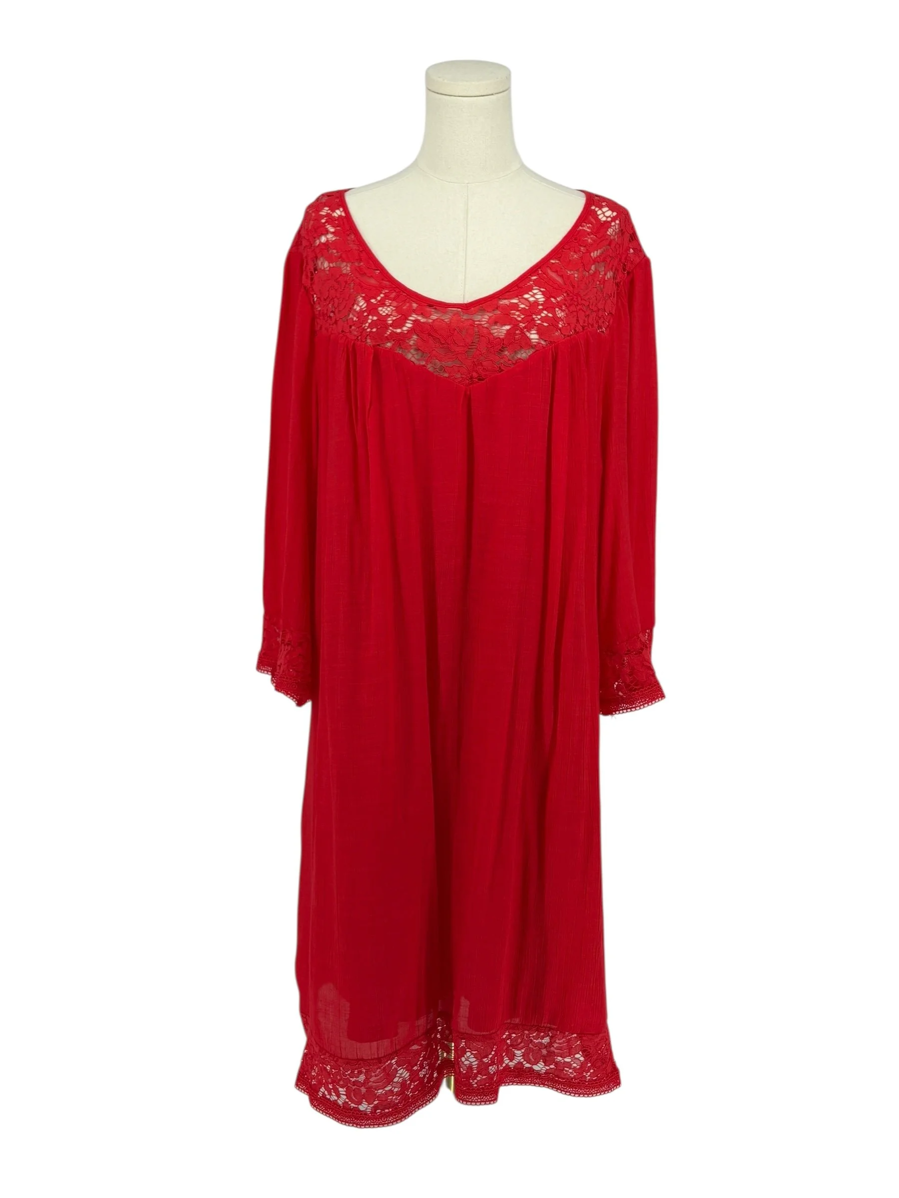 Zac & Rachel Woman Red Lace Trim V Neck Midi Dress (Size 3X)