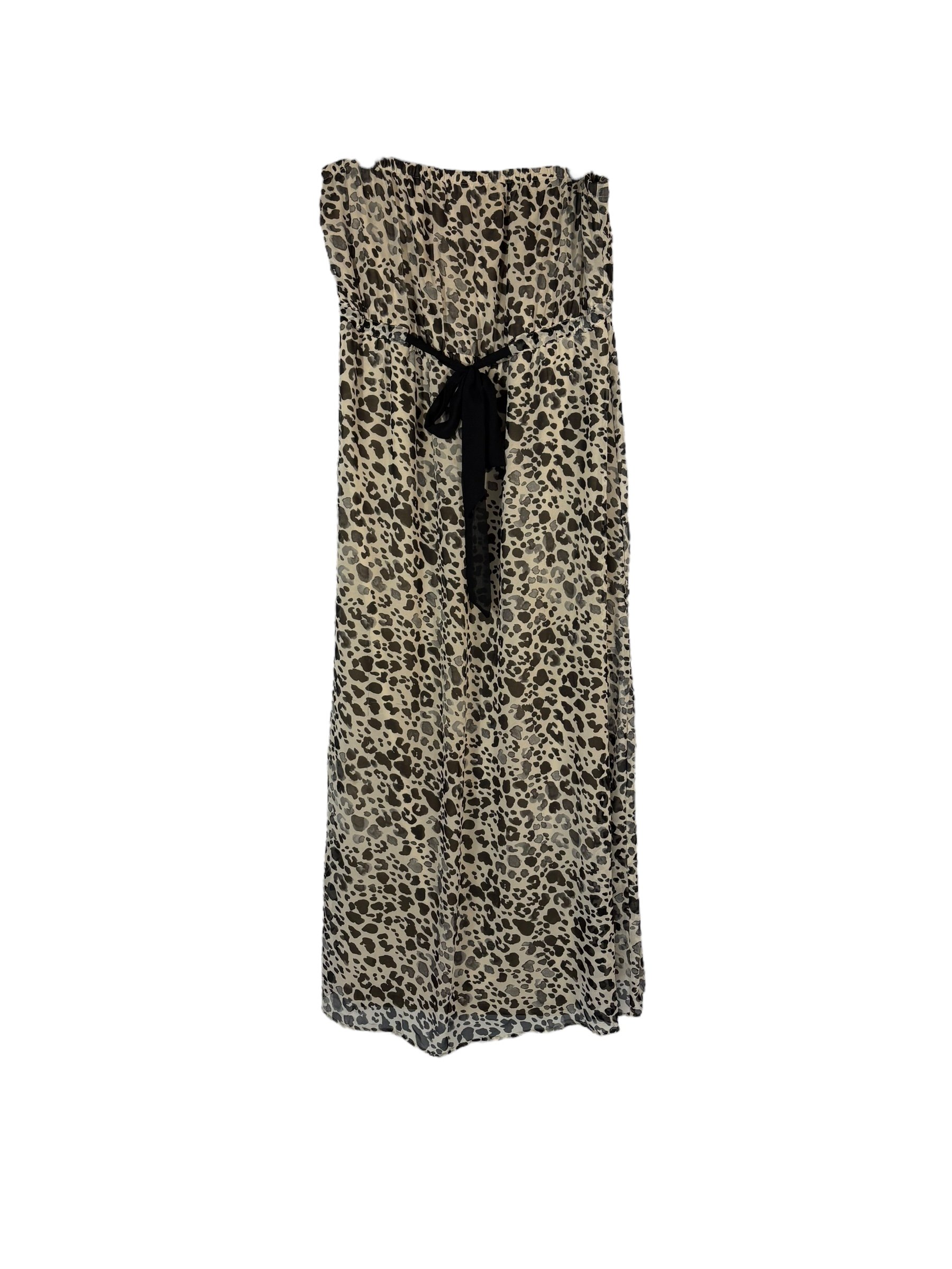 Lane Bryant Cream & Black Animal Print Strapless Maxi Dress w/ Tie at Waist (Size 14/16)