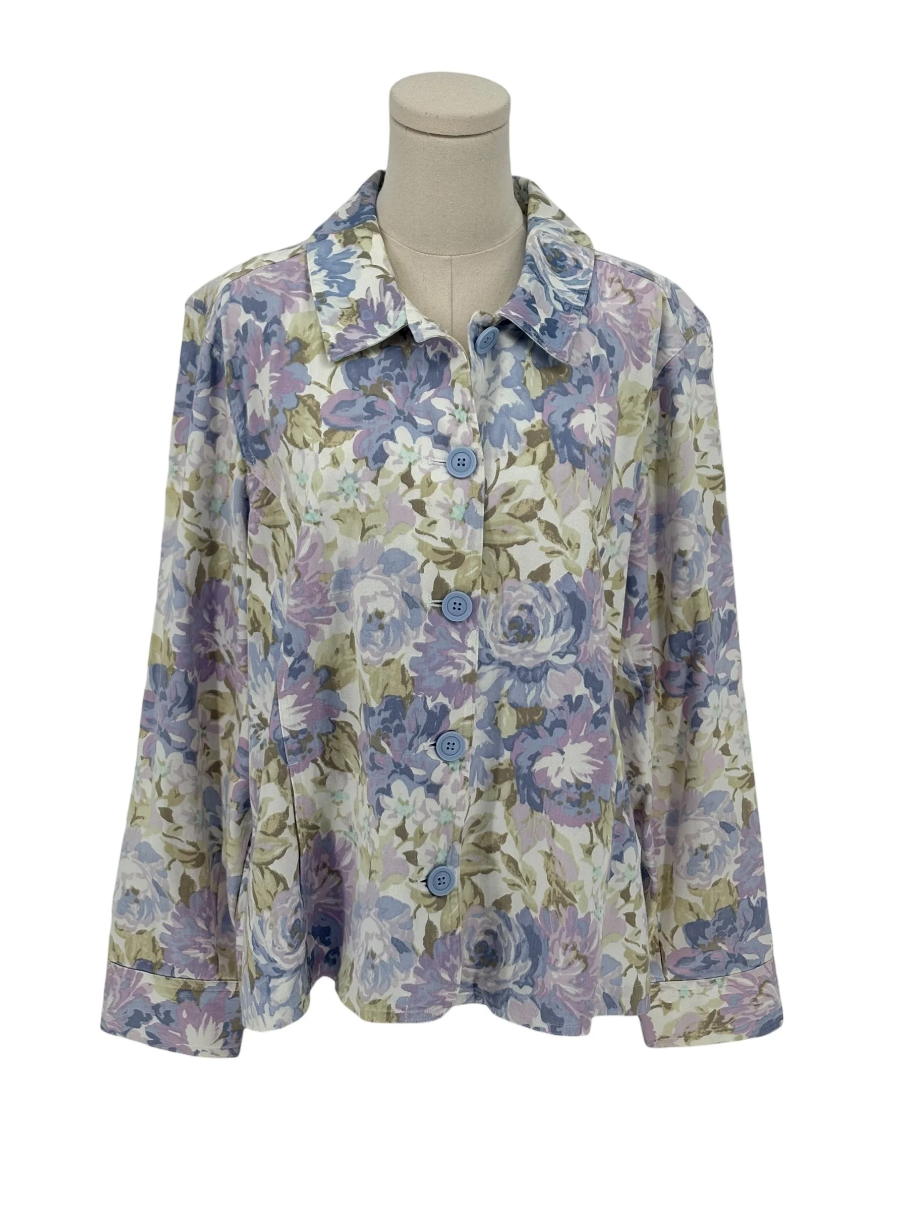 Croft & Barrow Purple, Blue, Green, & White Floral Pattern Blazer (Size XL)