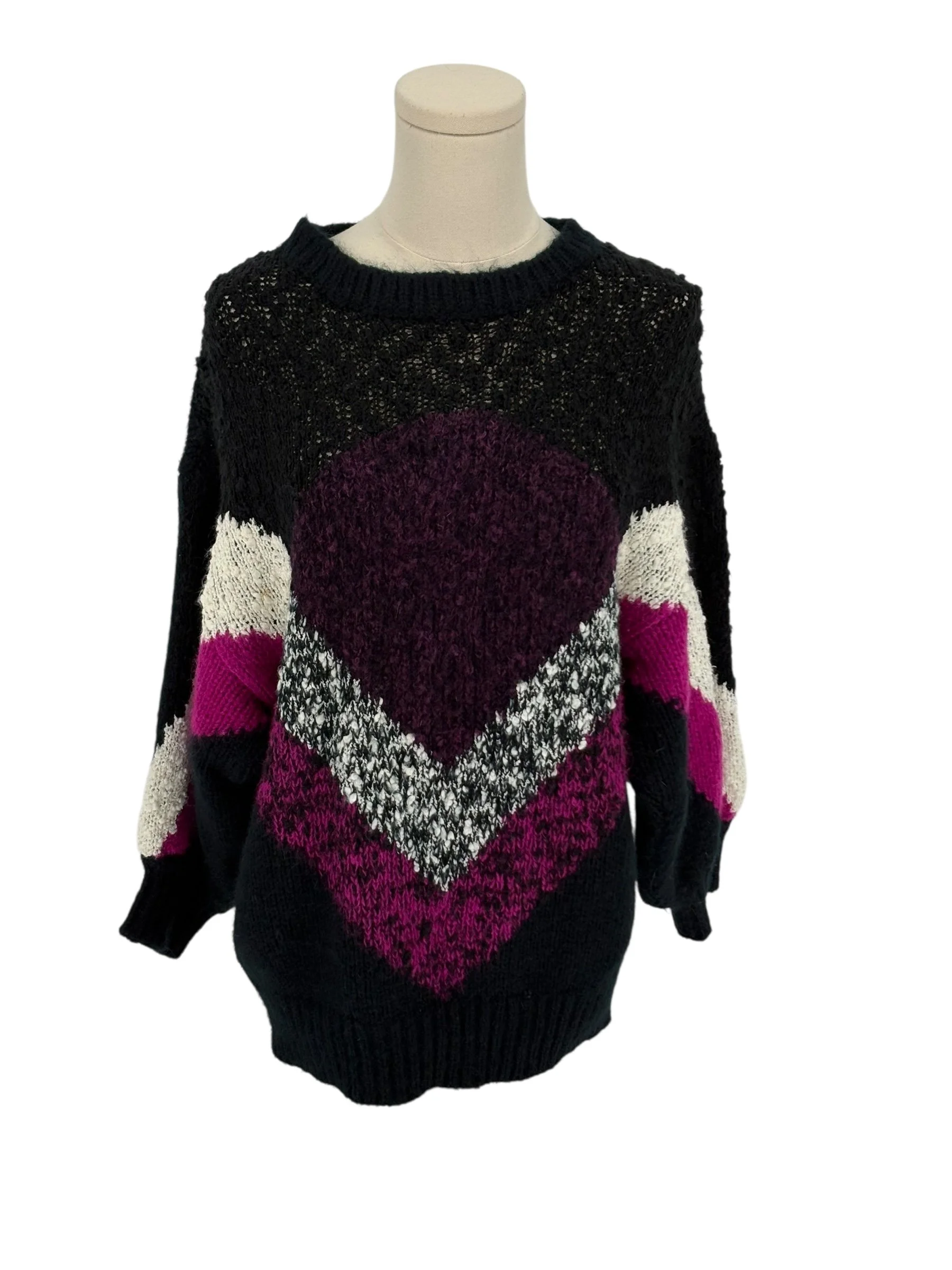 Western Connection Of California Knit Sweater Geometric Pattern Black Pink (Size L)
