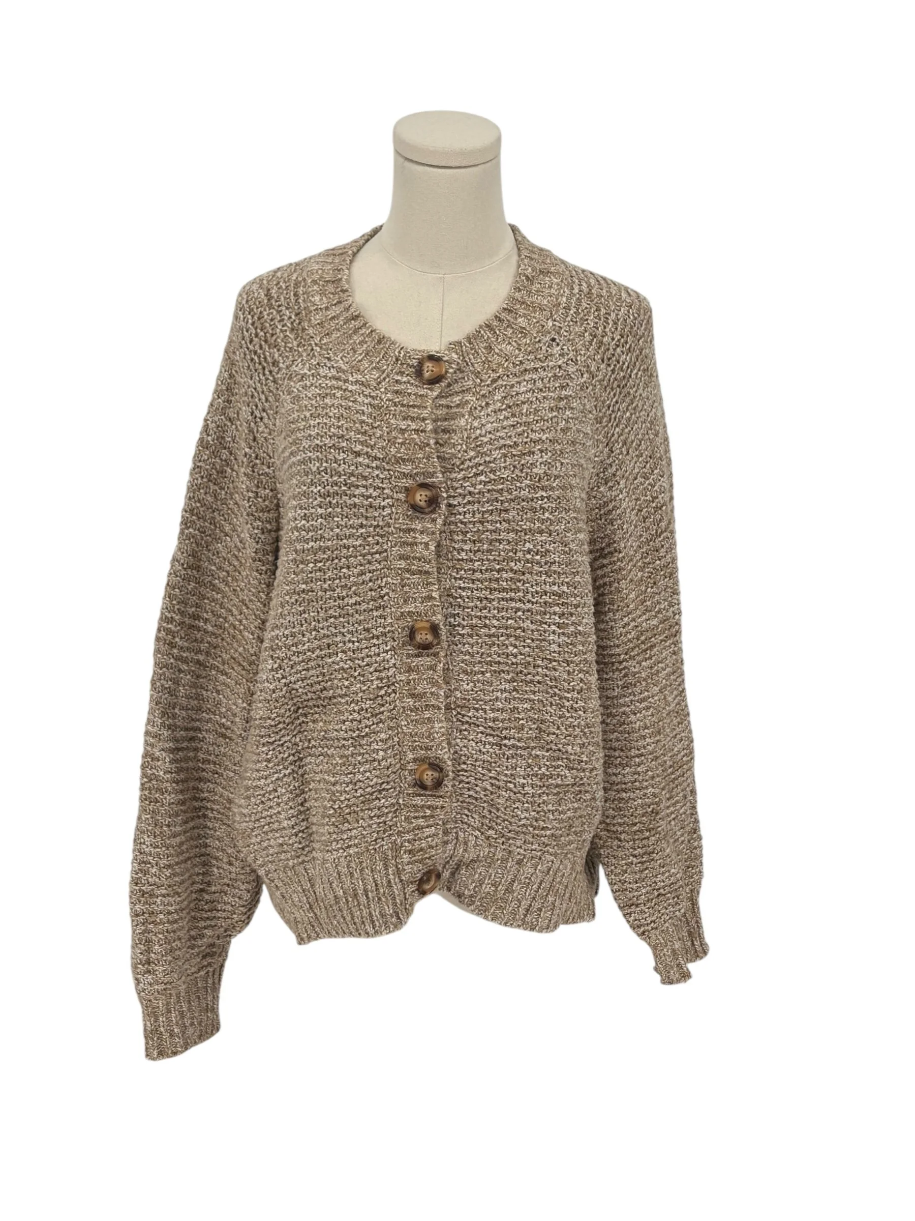 Universal Thread Brown Speckled Knit Button Front Cardigan Sweater Cozy (Size 1X)