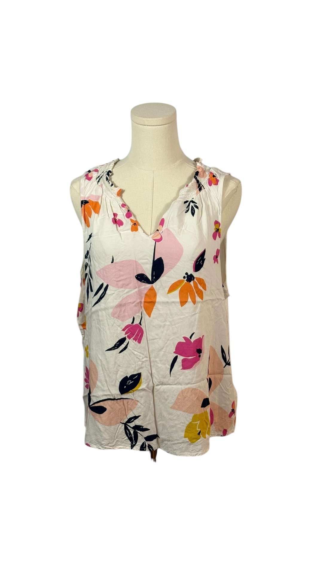 A New Day White Tank w/ Pink, Orange, & Blue Floral Pattern (Size XL)