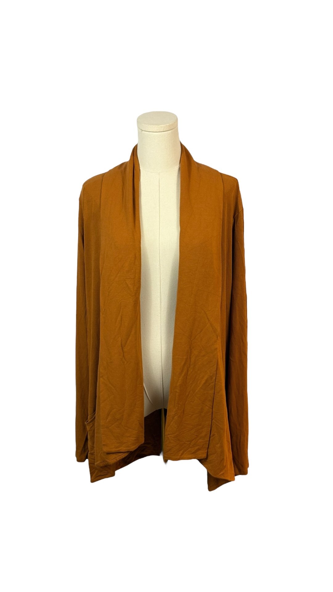 Simply Vera Rust/Orange Long Sleeve Ribbed Cardigan w/ Collar & Pockets (Size XXL)