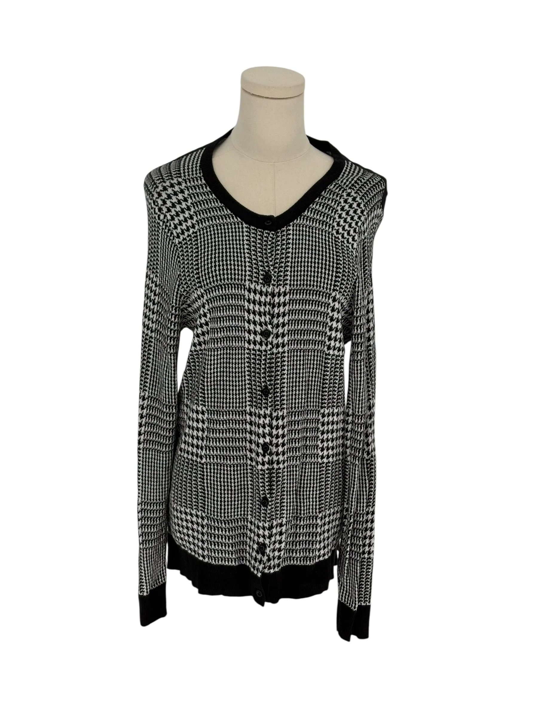 The Limited Houndstooth Button Down Cardigan Sweater Black White (Size L)