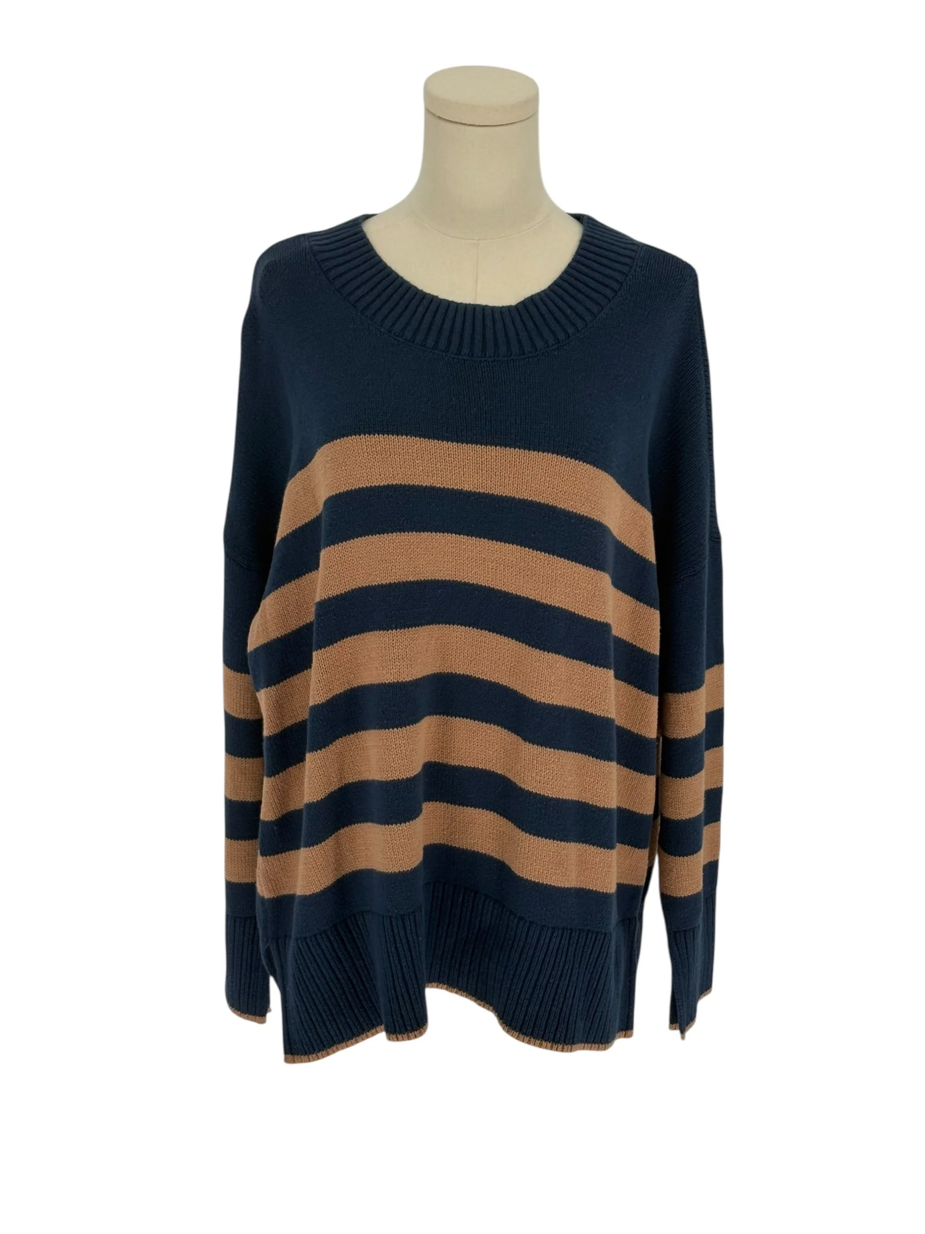SONOMA Goods For Life Striped Crew Neck Sweater Blue Tan Cotton Blend (Size 1X)
