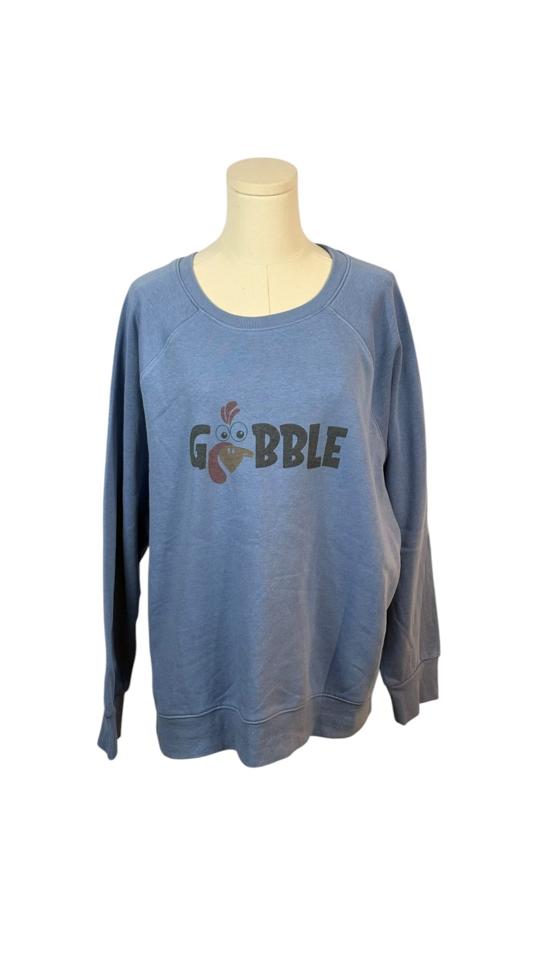 Athletic Works Blue Crew Neck Sweatshirt w/ Chicken "Gobble" Graphic (Size XXL)