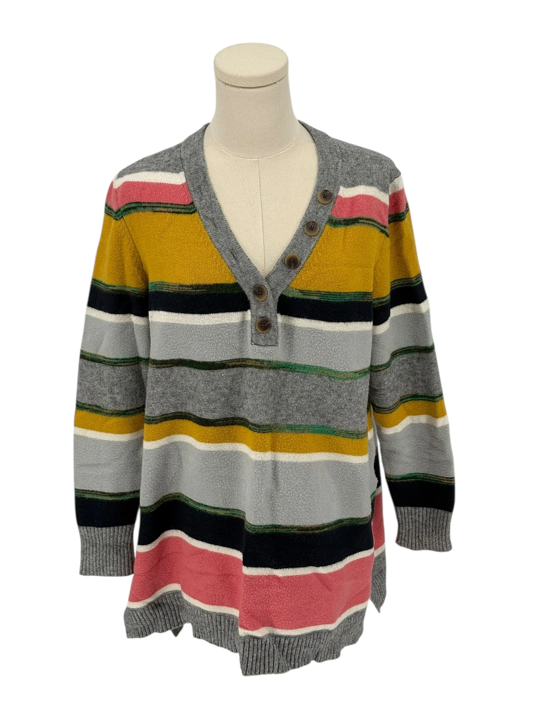 Anthropologie Striped Button Front V Neck Sweater (Size L)