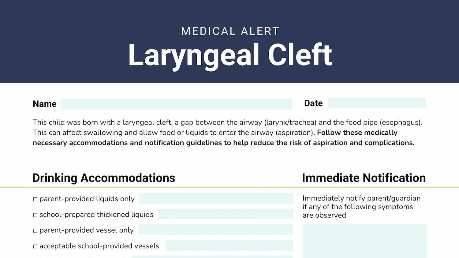 Laryngeal Cleft Accommodations and Information