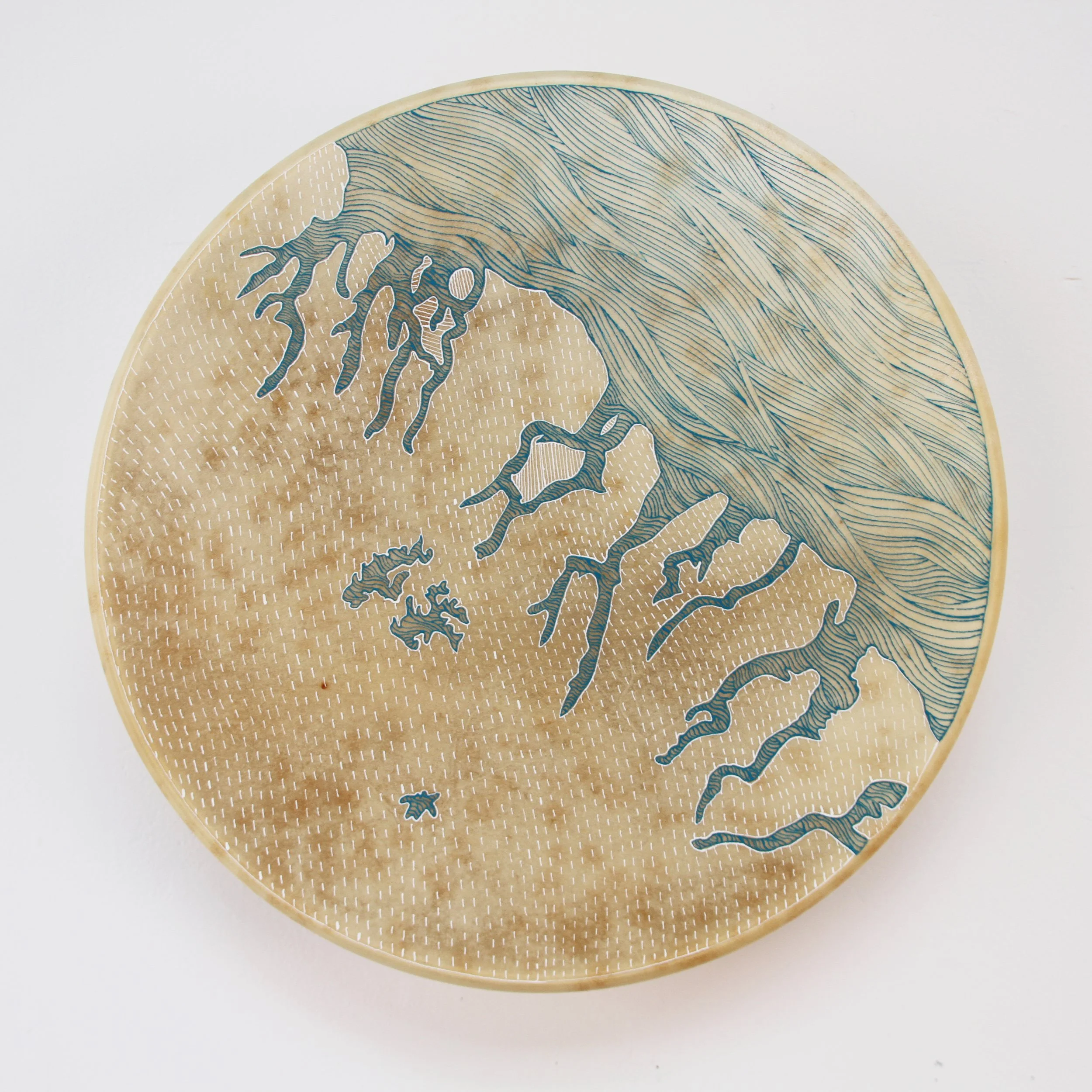 Map of Baffin Island drawn on deer hide drum