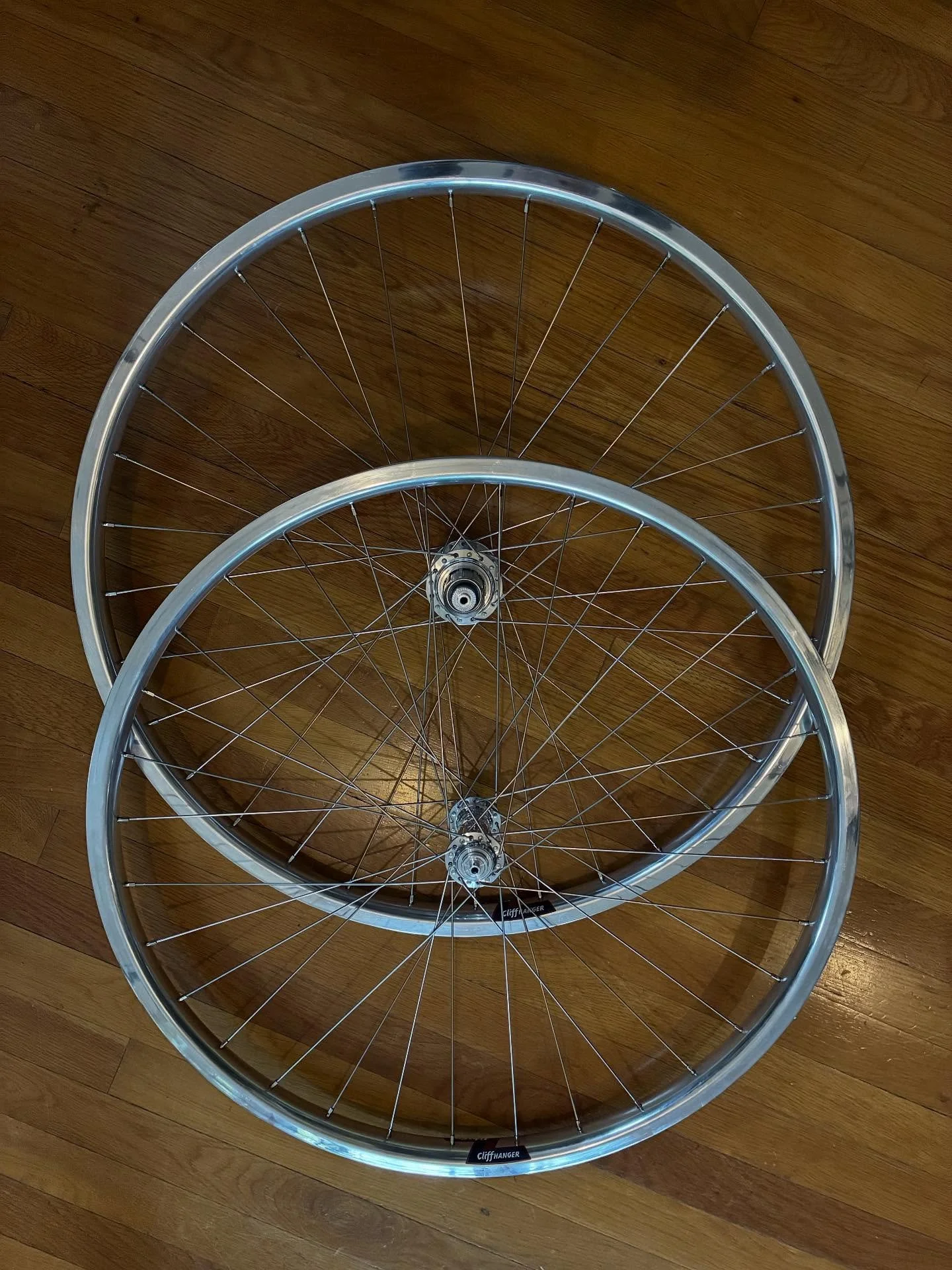 These are heading to the California Bay Area next week. Velocity Cliffhanger rims laced to White Industry M15 hubs. You can almost use them as a mirror. #vernbuiltwheels #handbuiltwheelsarebetter #handbuiltwheels #rimbrakesaredeadlongliverimbrakes #v